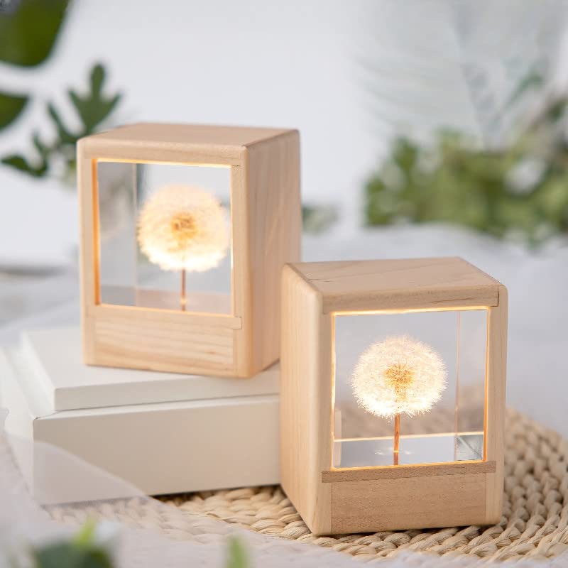 Dandelion Flower Resin Night Lamp - 6 Inch Wood Epoxy Table Lamp with Breath Design, Custom Handmade Night Light for Home Decor | Perfect Gift for Her, Mom, Anniversary, Birthday | Ideal for Bedroom, Living Room, Nursery & Office Lighting