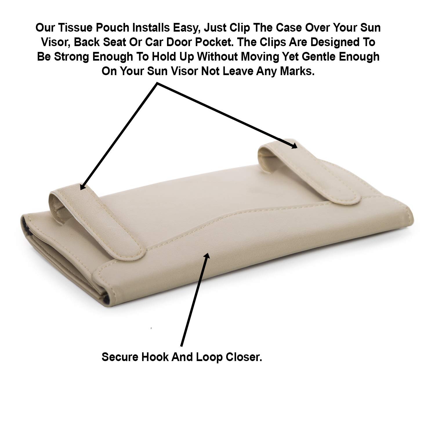 Premium Beige PU Leather Car Sun Visor Tissue Holder - Hanging Tissue Dispenser for Car Door & Back Seat Pocket - Interior Accessories Pouch for Wipes & Napkins - Perfect for Road Trips, Commuting & Family Travel