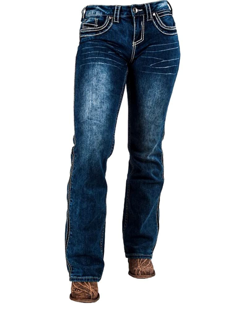 Cowgirl Tuff Western Jeans for Women - Triumph Bootcut with Button Fly - Medium Wash JTRIUM - Perfect for Rodeo, Horseback Riding & Country Style Fashion