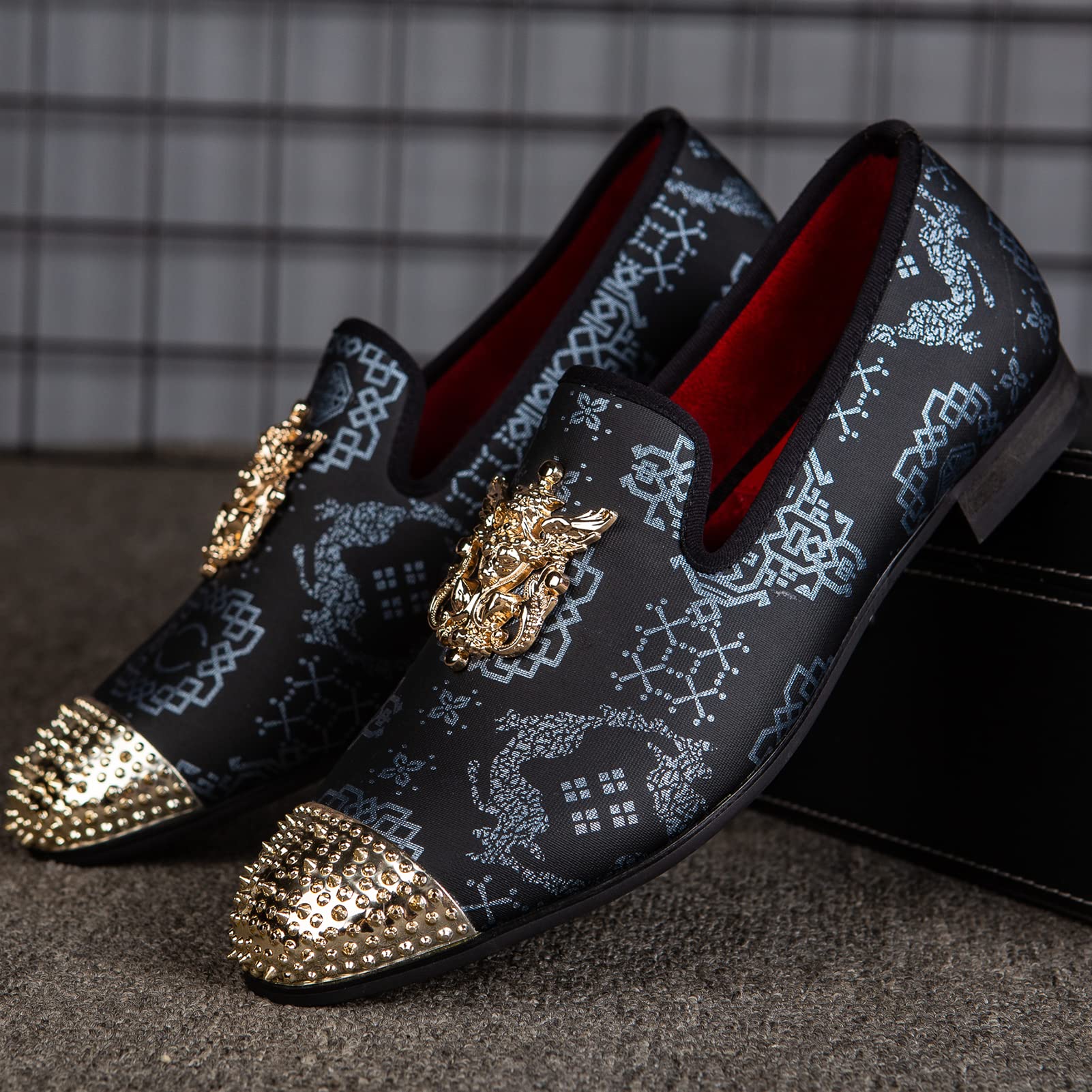 Meijiana Men's Velvet Loafers - Luxury Dress Shoes with Metal Embellishments for Wedding, Party & Formal Events - Comfortable Slip-On Loafers for Business & Evening Occasions