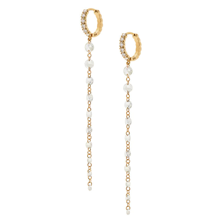 Sethi Couture Cien Linear Rose Cut Diamond Earrings – Elegant 14K Gold Dangle Earrings for Women, Perfect for Weddings, Parties & Special Occasions