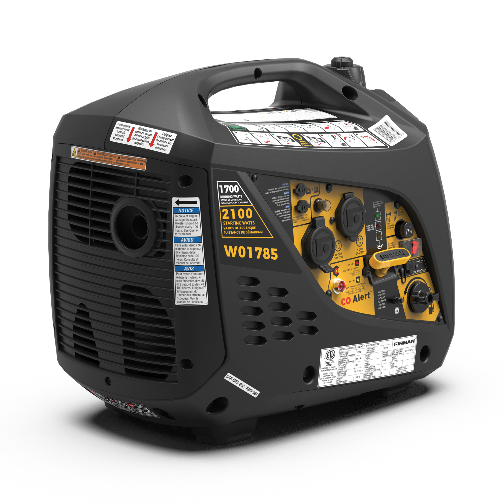 2100W Portable Inverter Generator with Recoil Start & CO Alert - Quiet, Lightweight Power for Camping, RV Trips & Emergency Backup