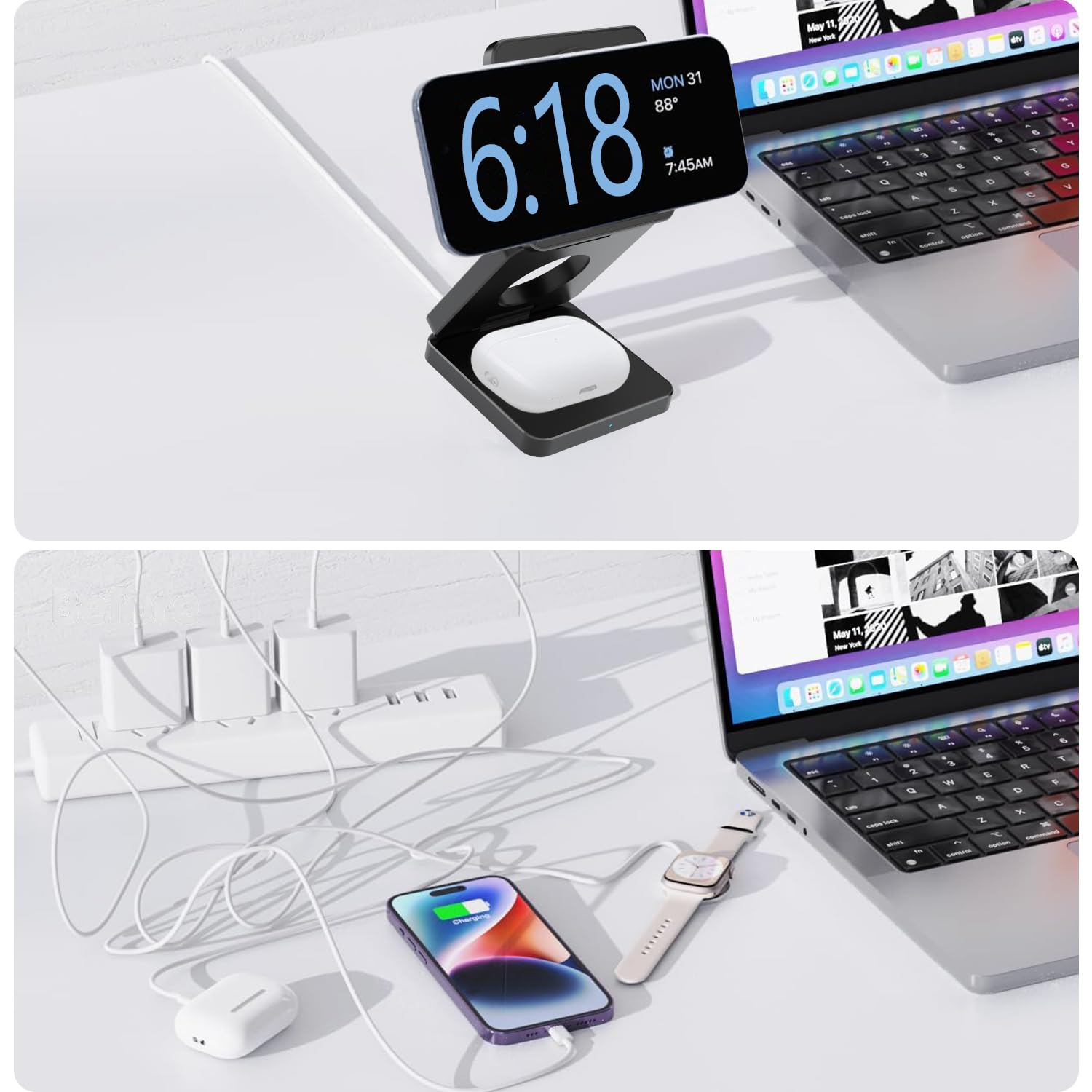 25W 3in1 Magsafe Charging Station for iPhone - Fast Wireless Charger for iPhone, iWatch & AirPods - Home & Office Use