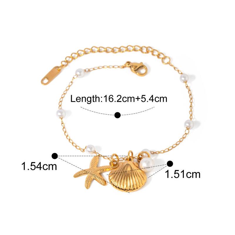 18K Gold Plated Pearl Starfish Pendant Bracelet for Women - Elegant Beach Jewelry Gift for Summer Vacation, Wedding & Party Accessories
