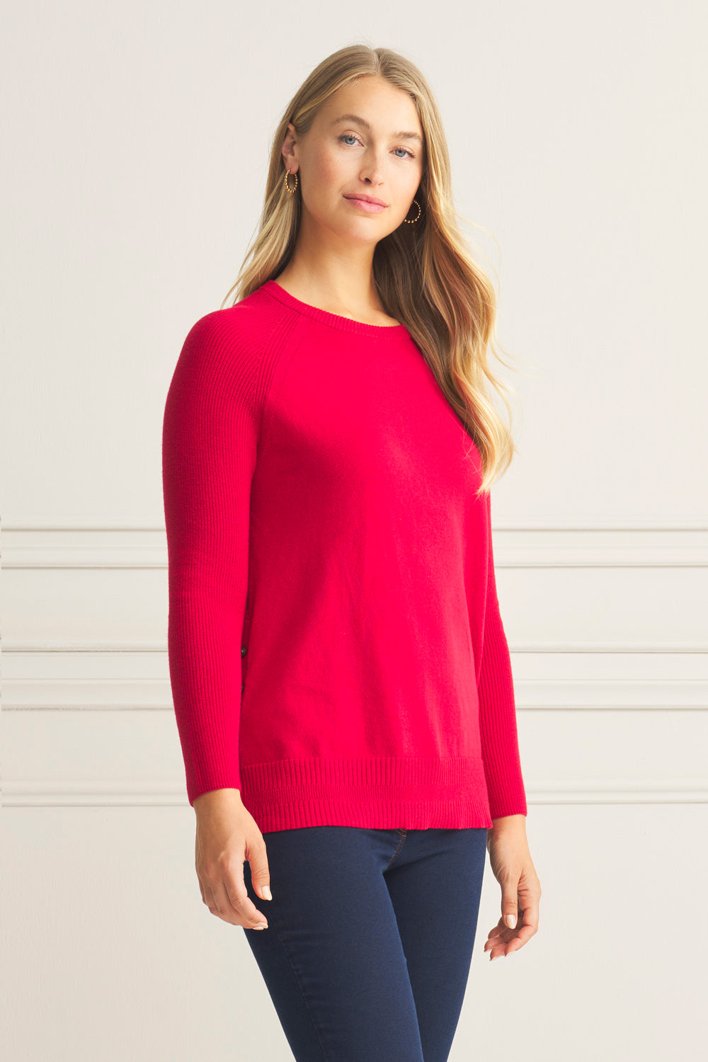 Stylish Button Side Detail Jumper in Rouge - Women's Knit Sweater for Casual Wear & Fall Fashion