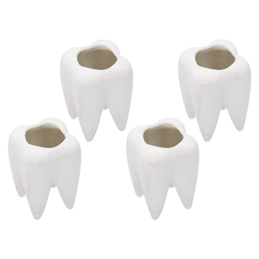GANAZONO 4-Pack Ceramic Flower Pots - White Decorative Earthenware Planters for Succulents, Indoor Plants & Home Decor | Perfect for Desktop, Office & Living Room Décor