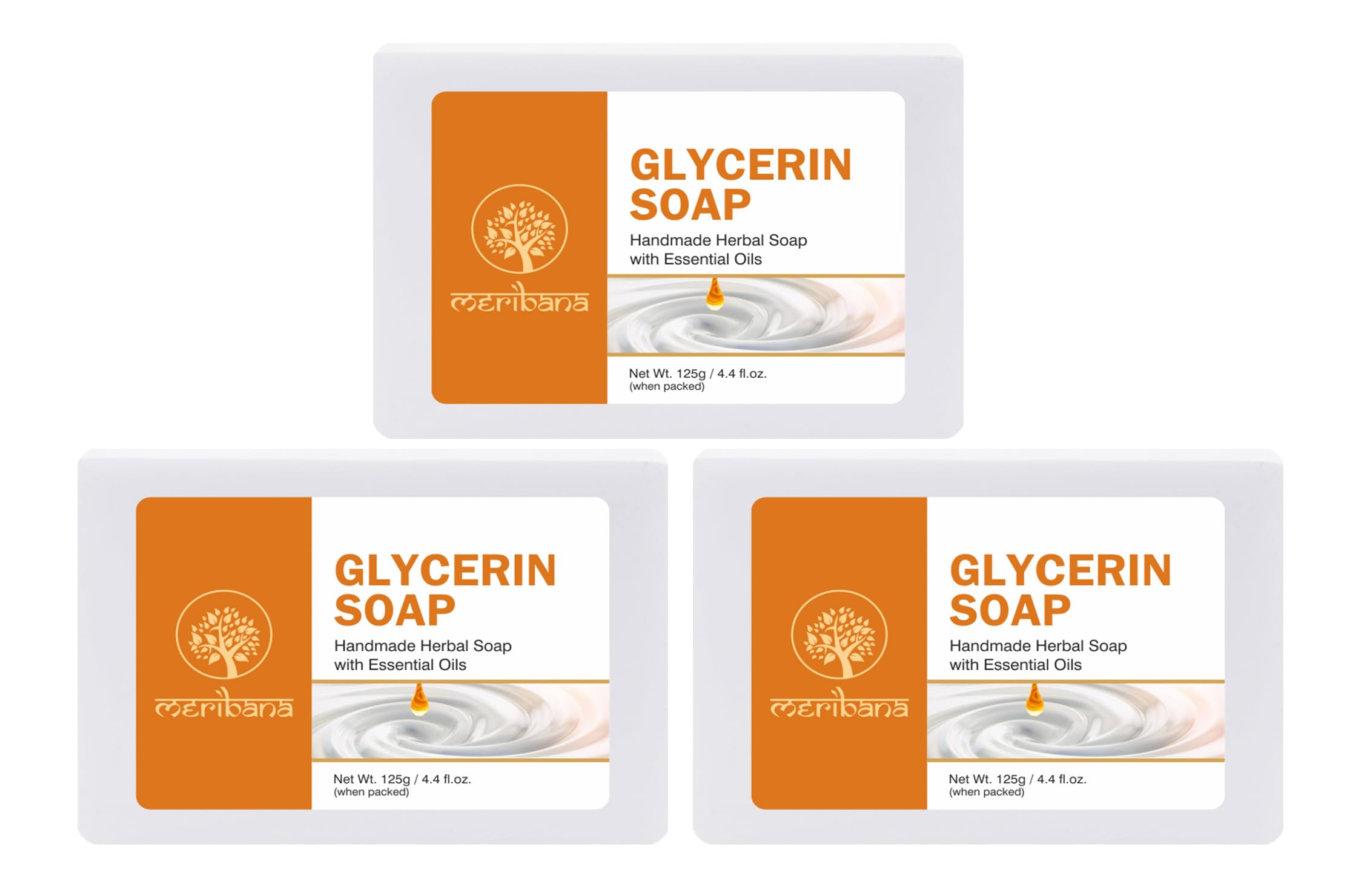 **MeriBana Handmade Glycerin Bath Soap Bars (3-Pack, 125g Each) – Natural Moisturizing & Gentle Cleansing for Dry & Sensitive Skin – Perfect for Relaxing Baths, Spa Days & Gift Sets**