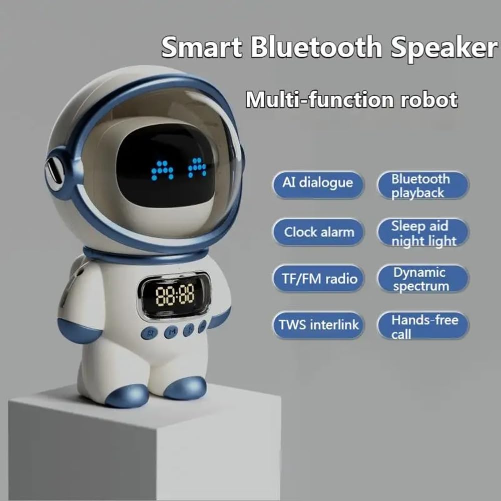 Smart Astronaut Bluetooth Speaker - Portable Wireless Speaker with AI Voice Assistant, Alarm Clock, FM Radio & TF Card Support - Pink Desktop Speaker for Home, Office & Travel