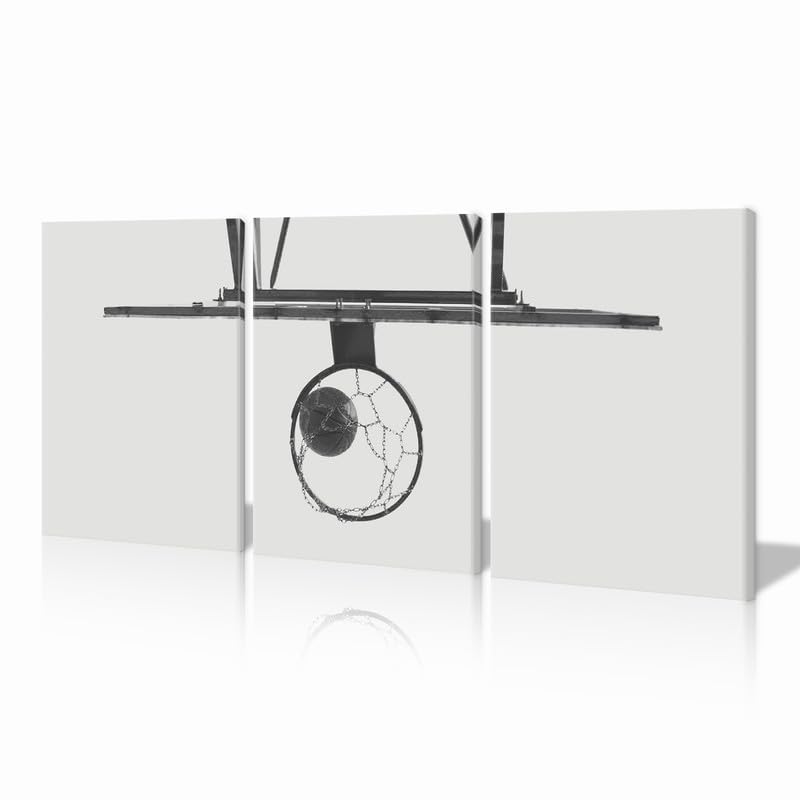 KAWAHONE - 3-Piece Black and White Basketball Wall Art Set - Modern Sports Decor for Gym, Teen Boy Room, Man Cave & Game Room - Perfect Gift for Basketball Fans & Players