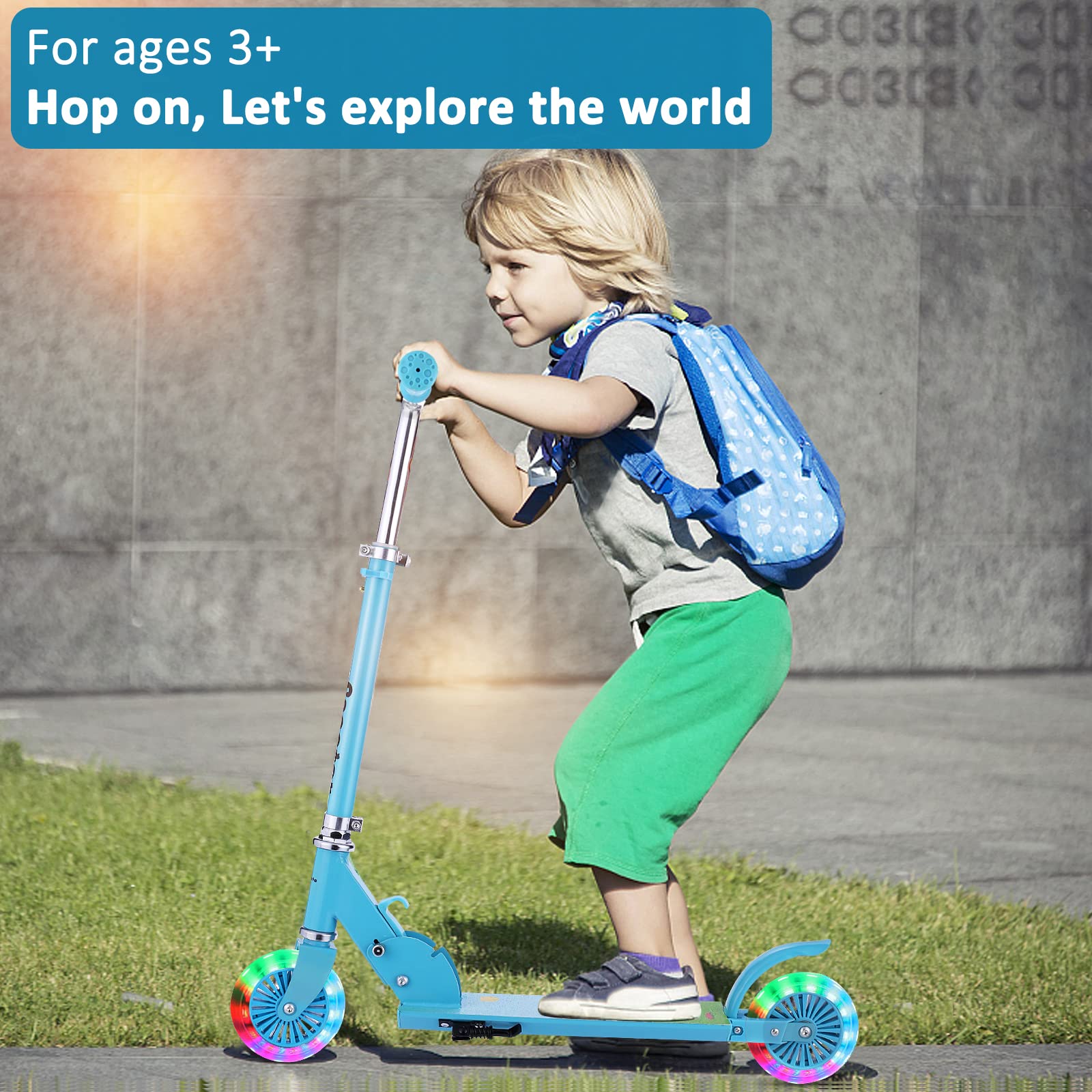 **Best Kids Kick Scooter for Ages 3-12 - LED Light Up Wheels, 3-Level Adjustable Handlebar, Lightweight & Foldable 2-Wheel Scooter in Girly Pink - Perfect for Christmas & Birthday Gifts for Girls & Boys | Outdoor Play, Commuting & Fun Rides**