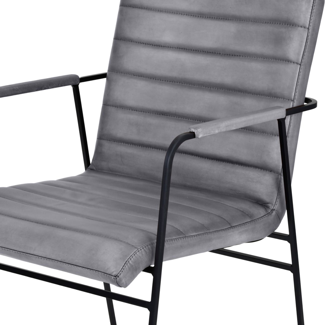 Belton Metal Framed Dining Chair With Arms - Fumee/Concrete Leather Upholstery - Modern Kitchen & Dining Room Furniture for Home & Restaurant Use