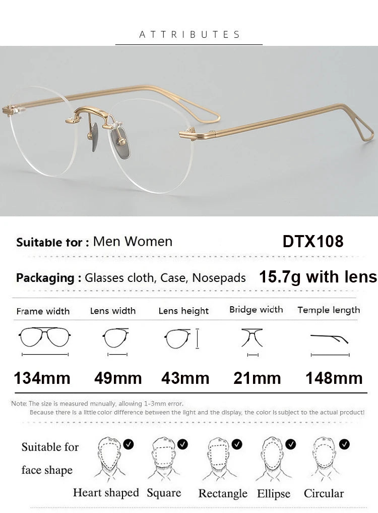 Aimee Women's Rimless Round Oval Titanium Eyeglasses 13439 - Lightweight & Durable Eyewear for Work, Reading & Everyday Fashion