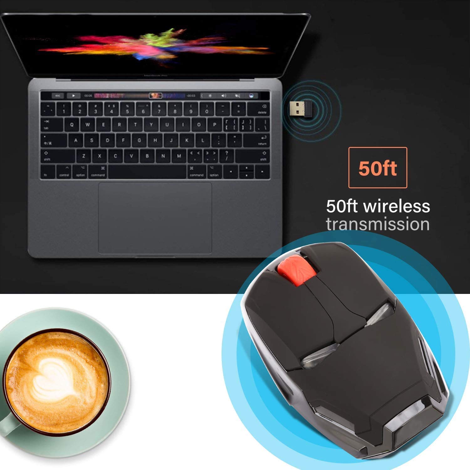 Mikayoo Ergonomic Wireless Mouse - Cool Iron Man Design, 2.4G Portable Mouse with USB Nano Receiver for PC, Laptop, MacBook, Up to 50 ft Range - Ideal for Office, Gaming, and Travel