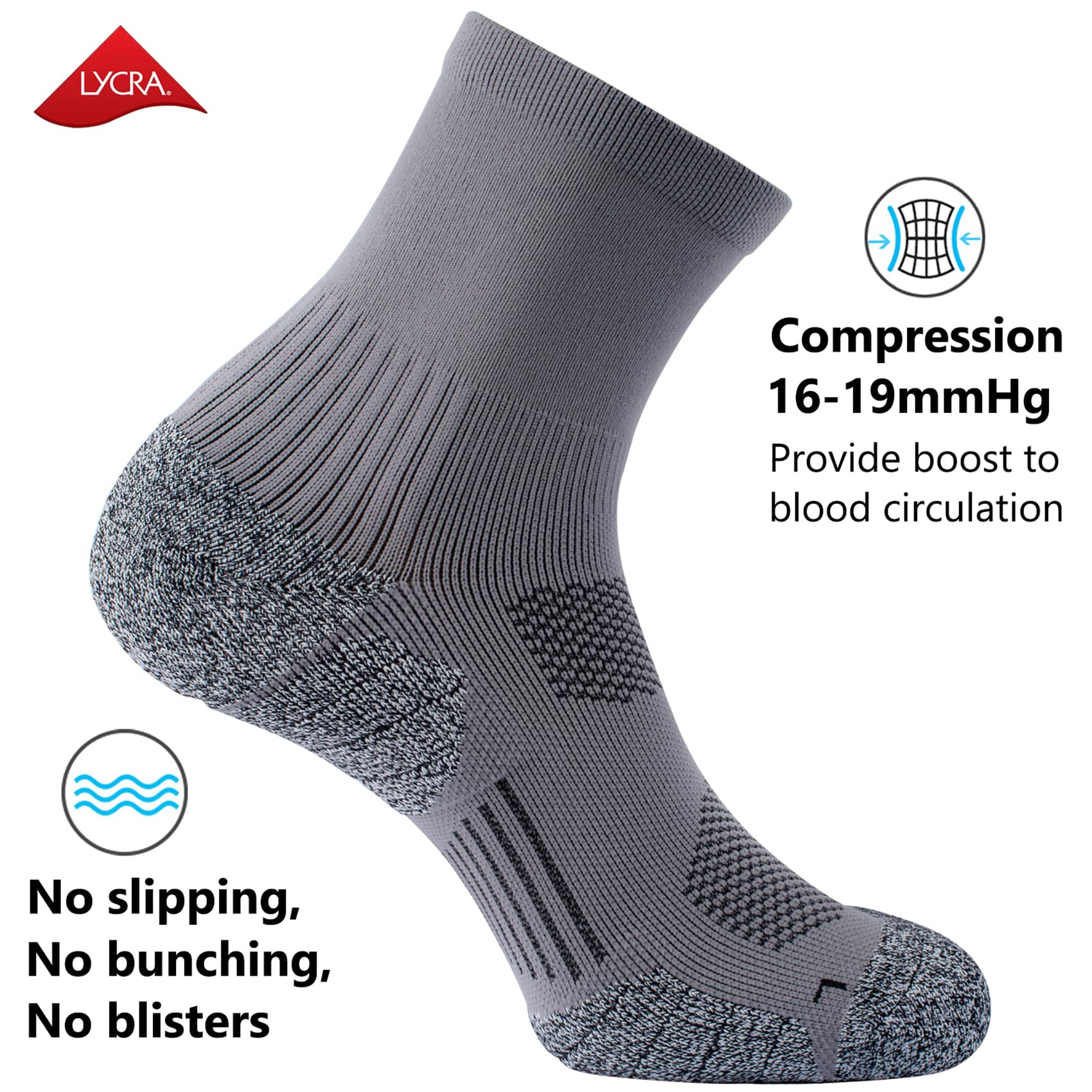 CWVLC Compression Athletic Quarter Socks for Men & Women - Breathable Cushioned Support Socks for Running, Basketball, Workout & Sports Activities