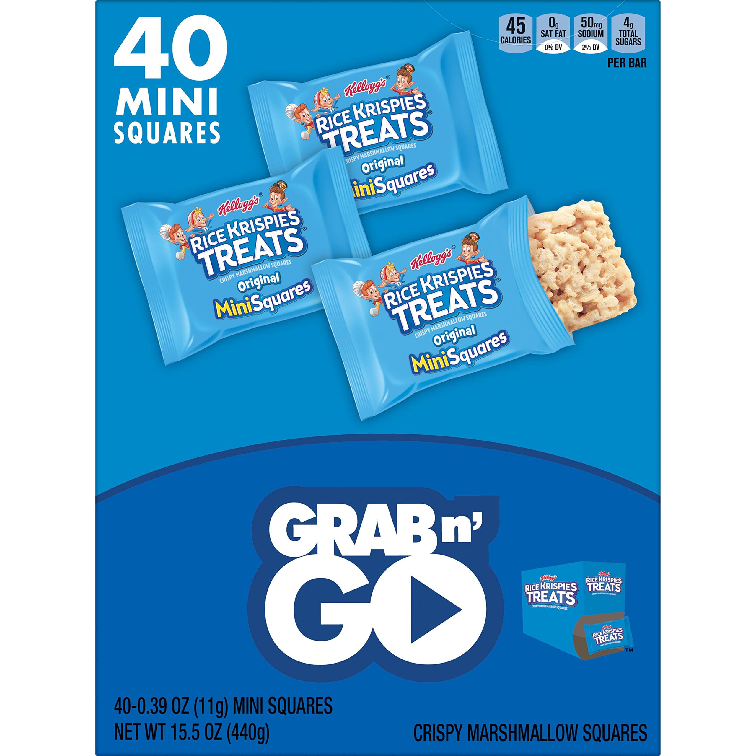 Rice Krispies Treats Mini Marshmallow Snack Bars - Original Flavor (4 Boxes, 160 Bars) | Kids Snacks, School Lunch, After-School Treats | Perfect for Lunchboxes, Road Trips & On-the-Go Snacking