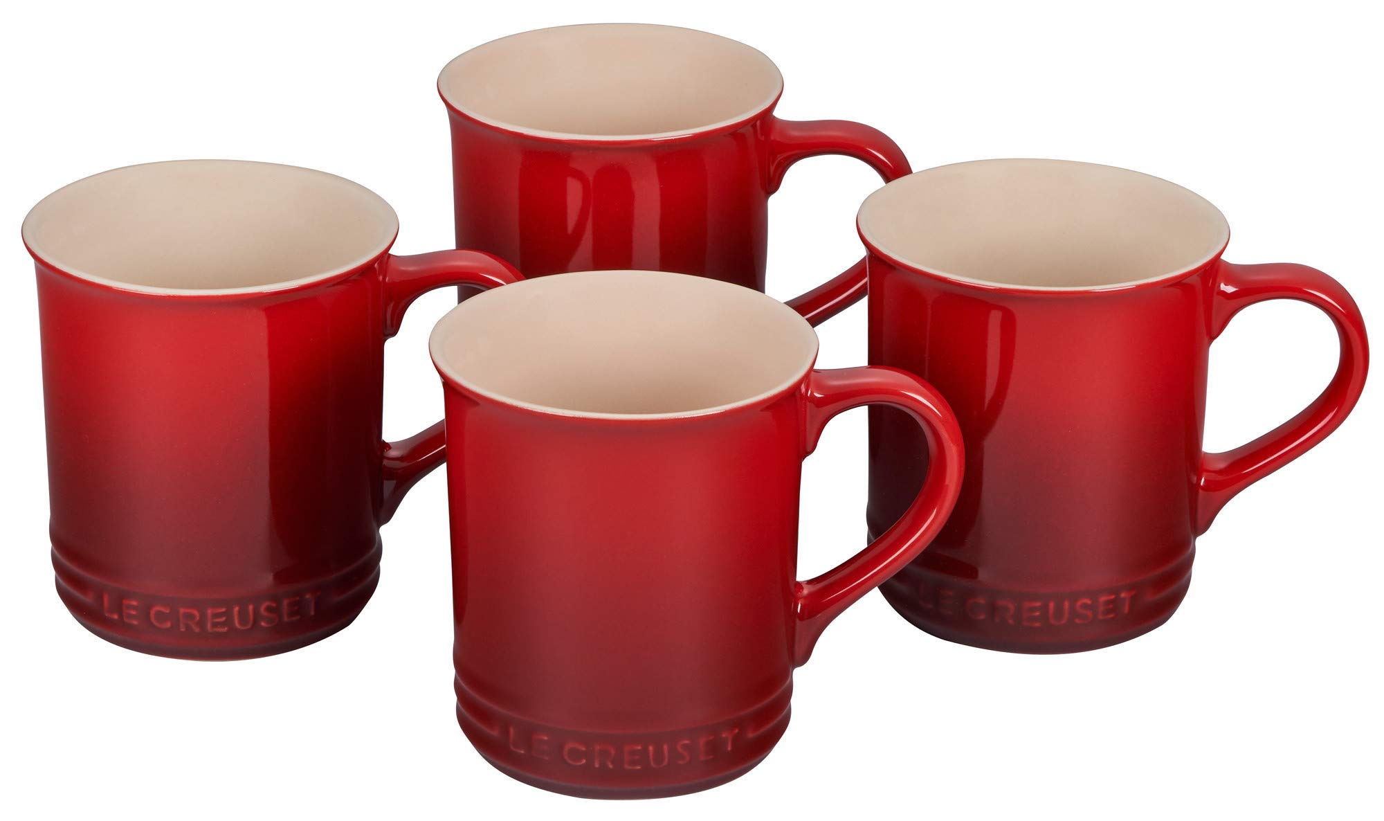 Le Creuset 14 oz Stoneware Mugs Set of 4 - Cerise Red - Durable Ceramic Coffee Cups for Home, Office & Gifts - Perfect for Hot Beverages, Tea & Cocoa