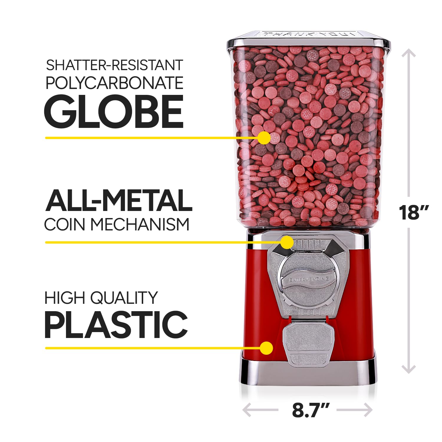 Premium Gumball Machine for Kids & Adults - Bubble Gum Vending Machine for Candy, Bouncy Balls, Capsules & Small Toys - Perfect for Birthday Parties, Arcades & Retail Stores
