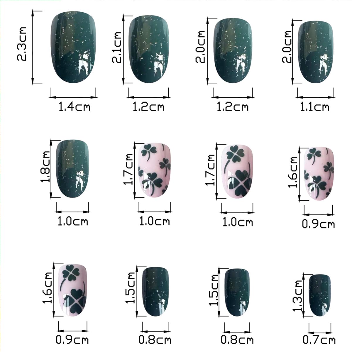 St. Patrick's Day Press on Nails - 24Pcs Short Oval Green Shamrock Fake Nails with Glitter Design | Irish Glue on Nails | Glossy Almond False Nails for Women | Saint Patrick's Day Acrylic Nails Manicure Tips | Perfect for Parties, Festivals & Irish Celebrations