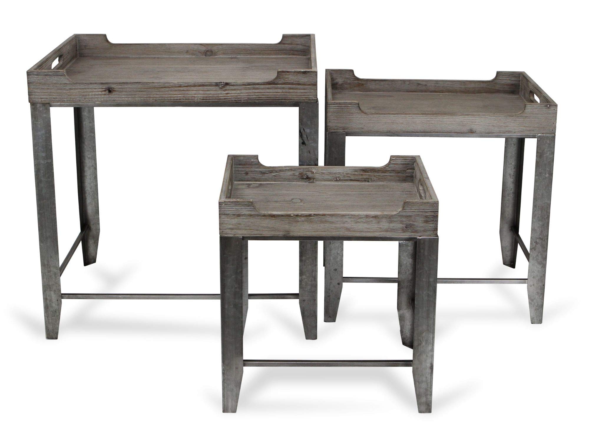 Set of 3 Gray Rustic Nesting Tables with Side Handles - 24.5