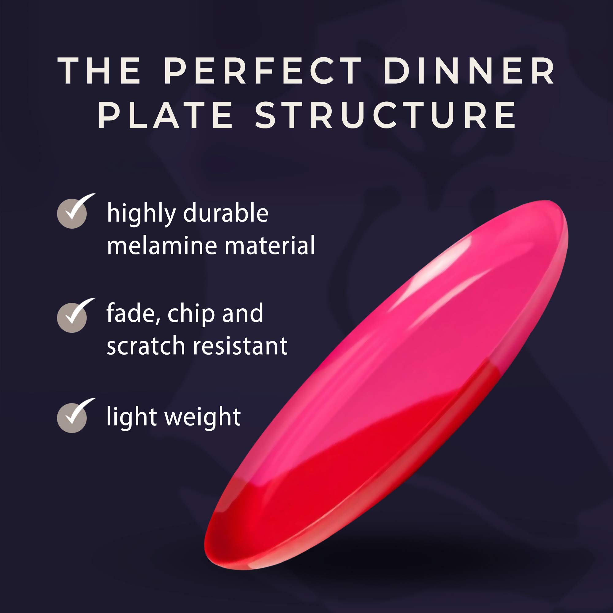 Melamine Dinner Plates Set of 4 - Break & Chip-Resistant, Durable Dishwasher Safe Dinnerware for Indoor & Outdoor Use - Perfect for Picnics, BBQs, and Everyday Dining - Fuchsia/Red