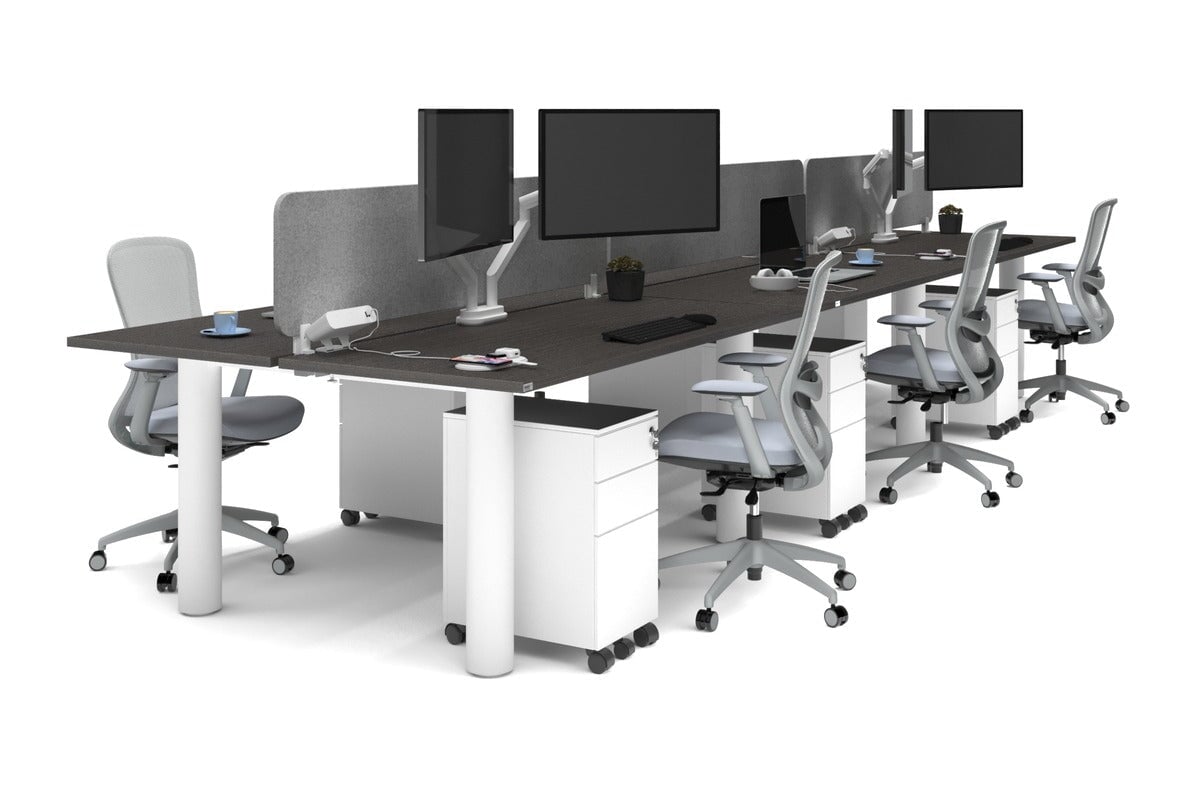 Quadro Cylinder Leg 6-Person Office Workstation Desk [1600L x 700W] - Modern Collaborative Workspace Solution for Team Meetings & Office Productivity