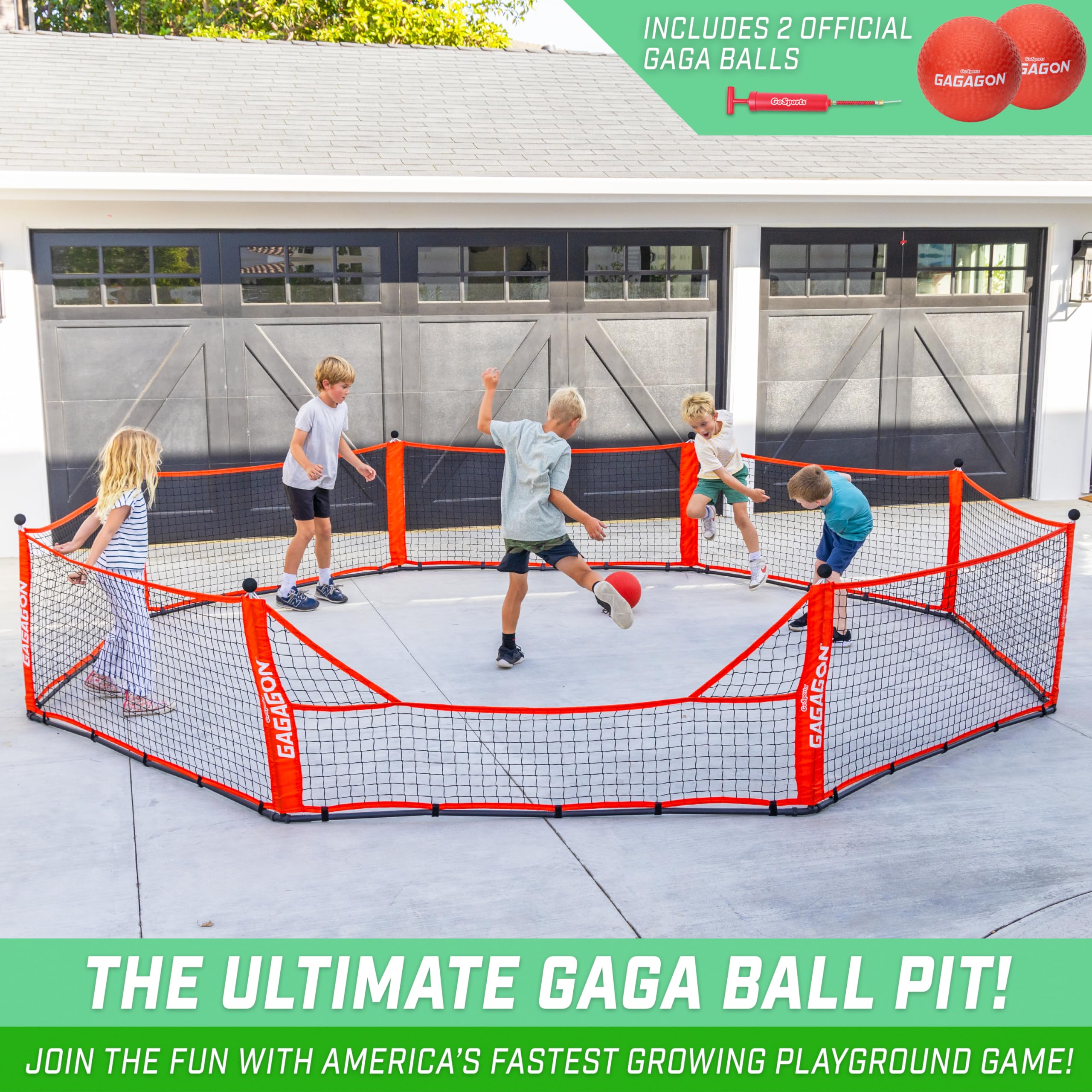 GoSports Gaga Ball Pit - 10ft, 15ft or 20ft Portable Indoor/Outdoor Play Enclosure for Kids | Perfect for Schools, Summer Camps, Backyards & Family Game Nights