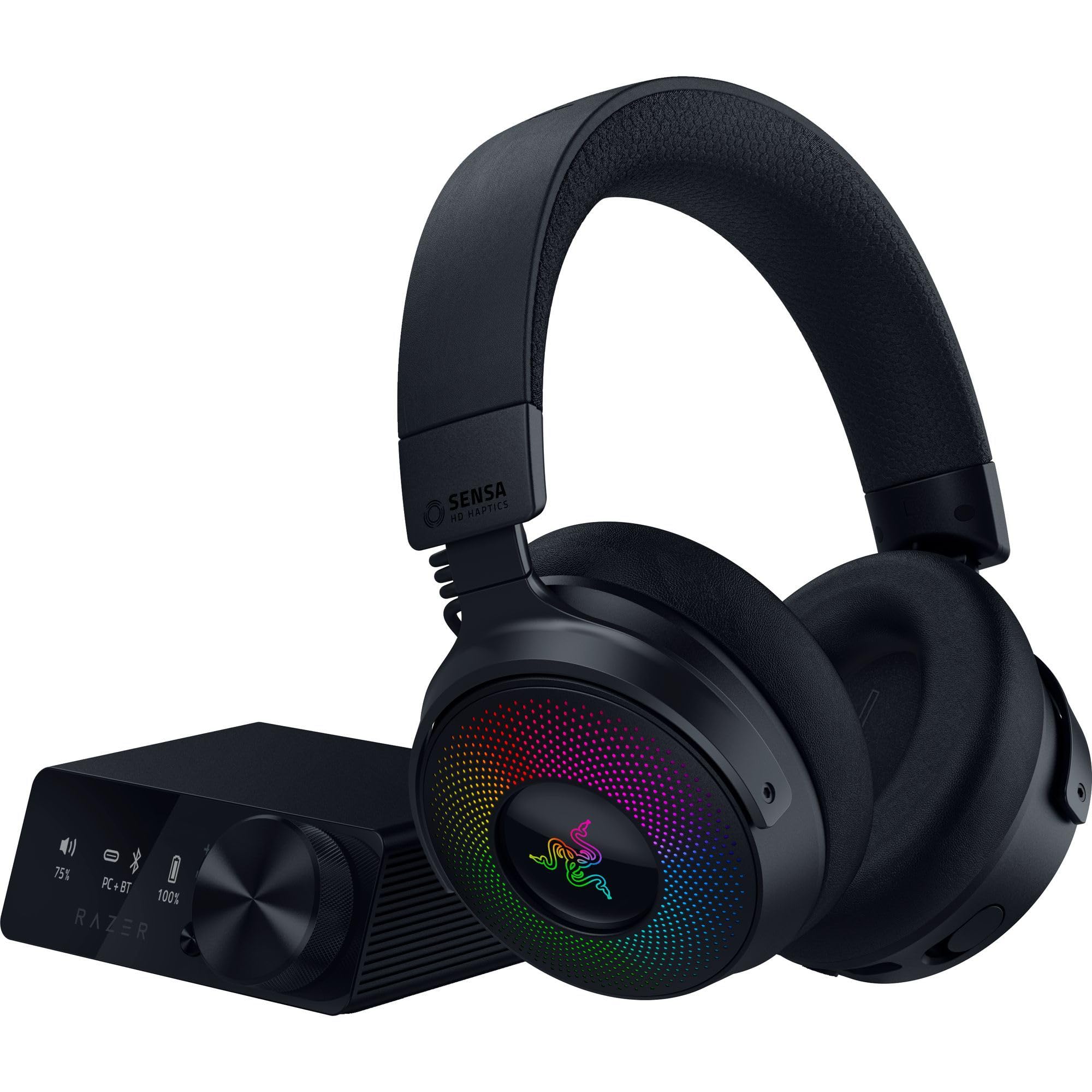 Razer Kraken V4 Pro Wireless Gaming Headset with OLED Control Hub - HD Haptics, 2.4GHz Wireless & Bluetooth Connectivity - USB/3.5mm Compatible - Super Wideband Mic for PC, Mac, PS5, Nintendo Switch, Steam Deck & Smartphone - Perfect for Competitive Gaming, Streaming & Virtual Meetings