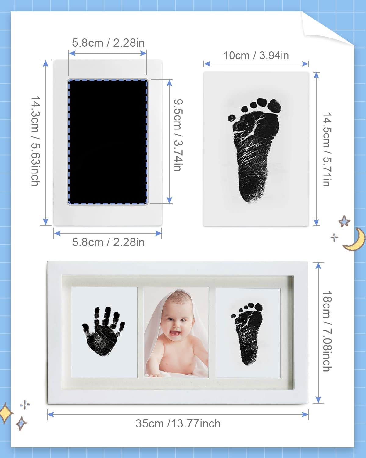 MOXTOYU Baby Handprint and Footprint Photo Frame Kit - Non-Toxic Newborn Keepsake Set with 2 Clean-Touch Ink Pads, 6 Imprint Cards & 4 Cute Clips | Perfect Baby Shower Gift for First Birthday, Christening or Mother's Day | Capture Precious Memories of Your Little One's Tiny Hands and Feet