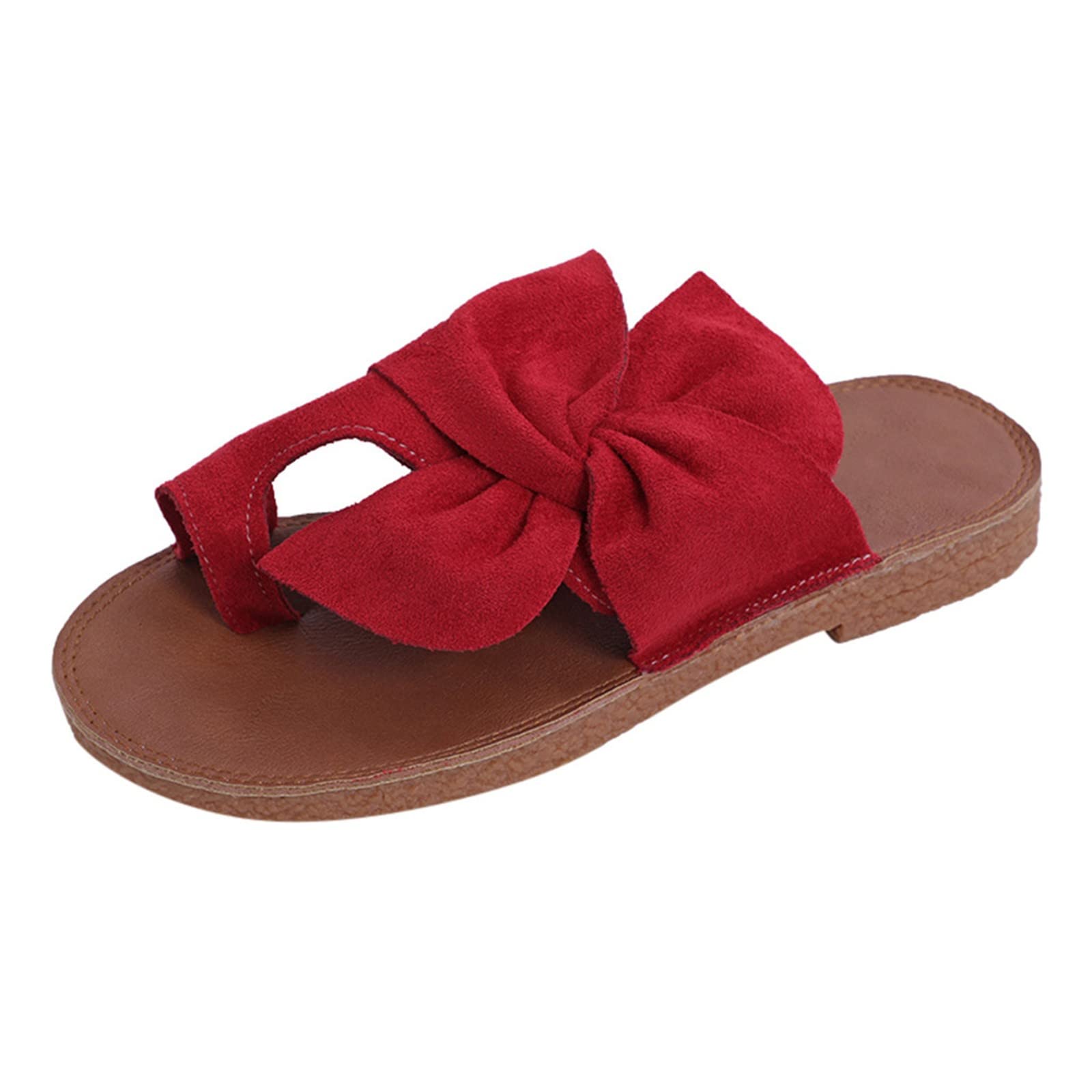 Women's Casual Slide Sandals with Bowknot - Comfortable Flat Slippers for Beach, Pool, and Summer Outfits | Fashionable Ladies Toe Ring Sandals for Walking, Travel & Vacation