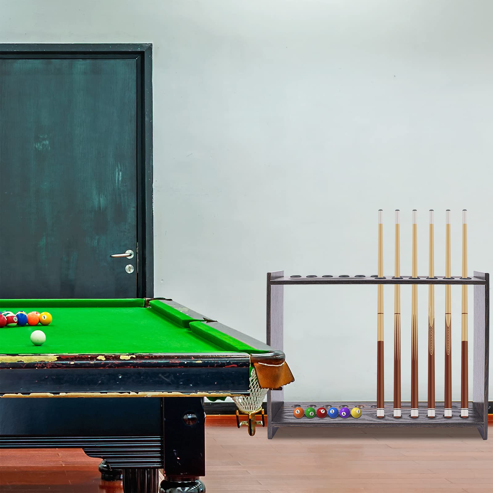Premium 12-Slot Floor Standing Pool Cue Rack with Triangle Ball Holder - 28.7x6.7x22 Inch Billiard Accessory for Game Rooms, Bars & Home Entertainment (Ideal for Organizing Cues & Balls)