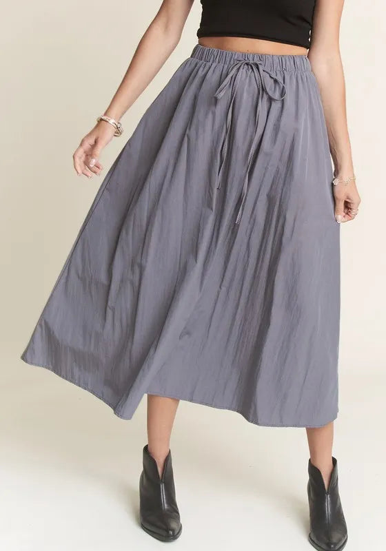 Stylish Drawstring Waist Crinkle Skirt for Women - Summer Boho Flowy Midi Skirt with Elastic Waistband | Perfect for Beach, Vacation, and Casual Outfits