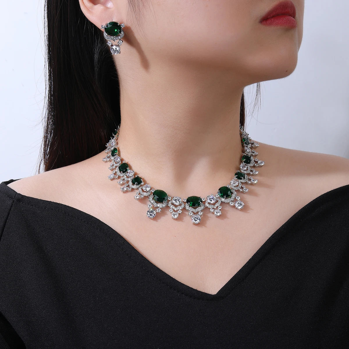 Luxury Cubic Zirconia Imitation Agate Bridal Jewelry Set - Wedding Necklace & Earrings for Women - Perfect for Bridal Party, Anniversary Gifts & Special Occasions