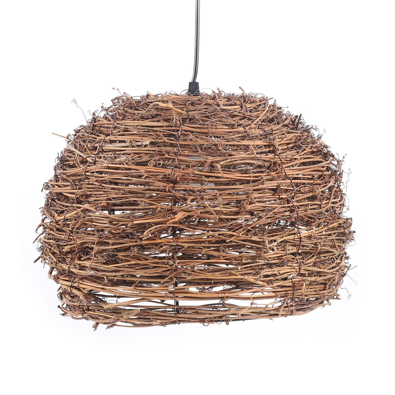 Vintage Wicker Rattan Pendant Light Fixture - Asian Inspired Hanging Ceiling Lamp with Hemp Rope for Living Room, Bedroom, Study, Hotel & Restaurant - Perfect for Boho Decor, Farmhouse Lighting and Cozy Ambiance