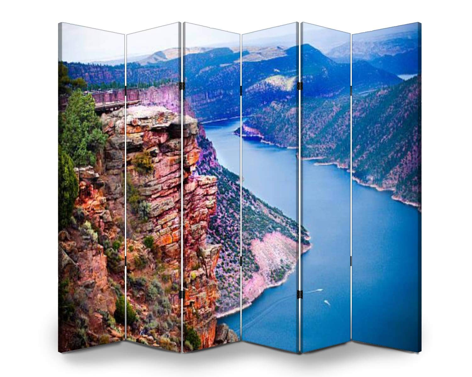 APED DECOR 6-Panel Wooden Room Divider - Green River at Flaming Gorge Wyoming Landscape Print, Folding Privacy Screen with Dual-Sided Canvas Panels for Home Office, Bedroom Partition & Indoor Display Shelves | Perfect for Creating Private Spaces in Living Rooms, Studios and Workspaces