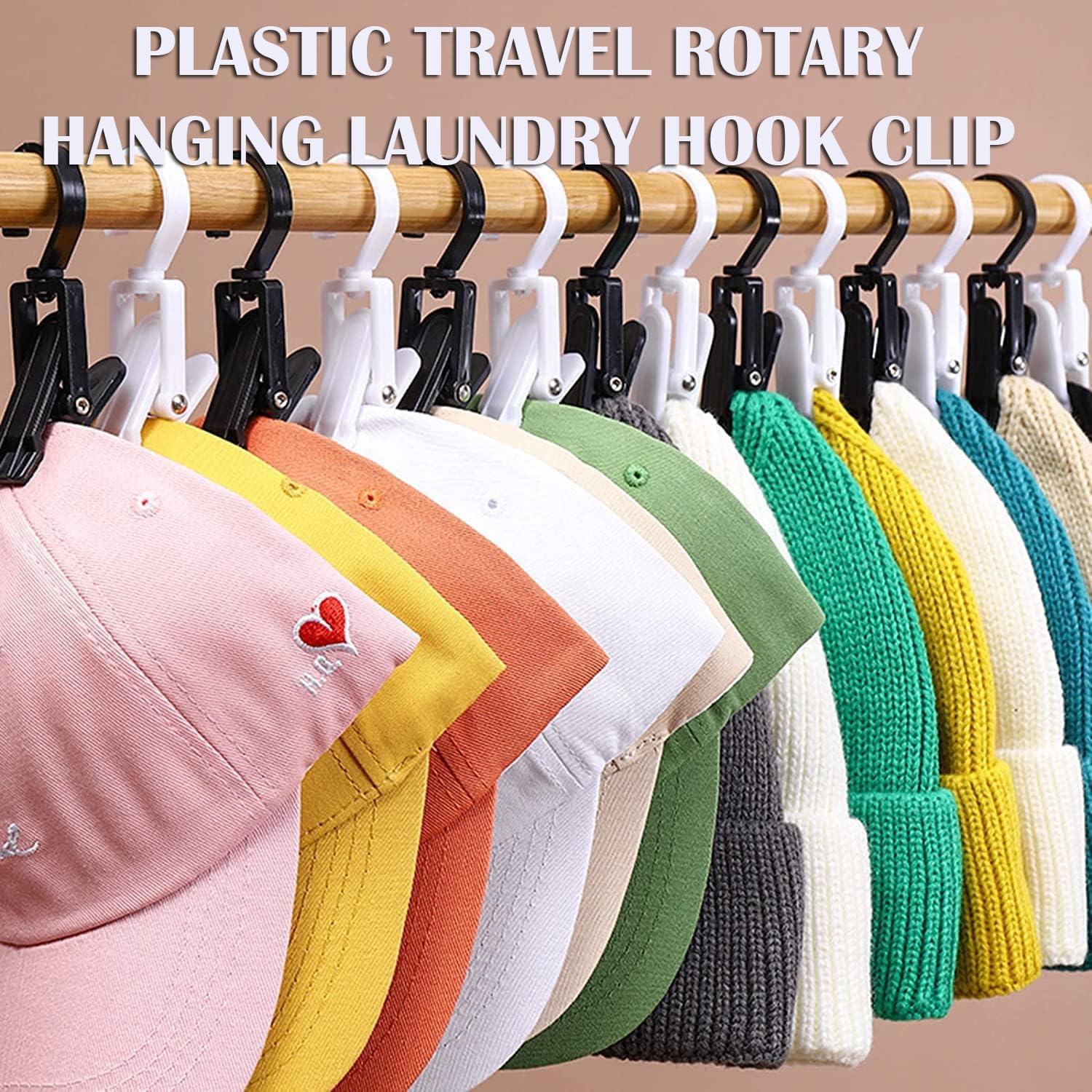 10 Pack Black Plastic Multi-Purpose Rotating Hat Clips - Heavy Duty Laundry Hangers, Curtain Clips & Scarf Holders - Perfect for Hats, Boots, Socks, Quilts & Clothing - Ideal for Bathroom Towel Hooks, Closet Organization & Drying Laundry