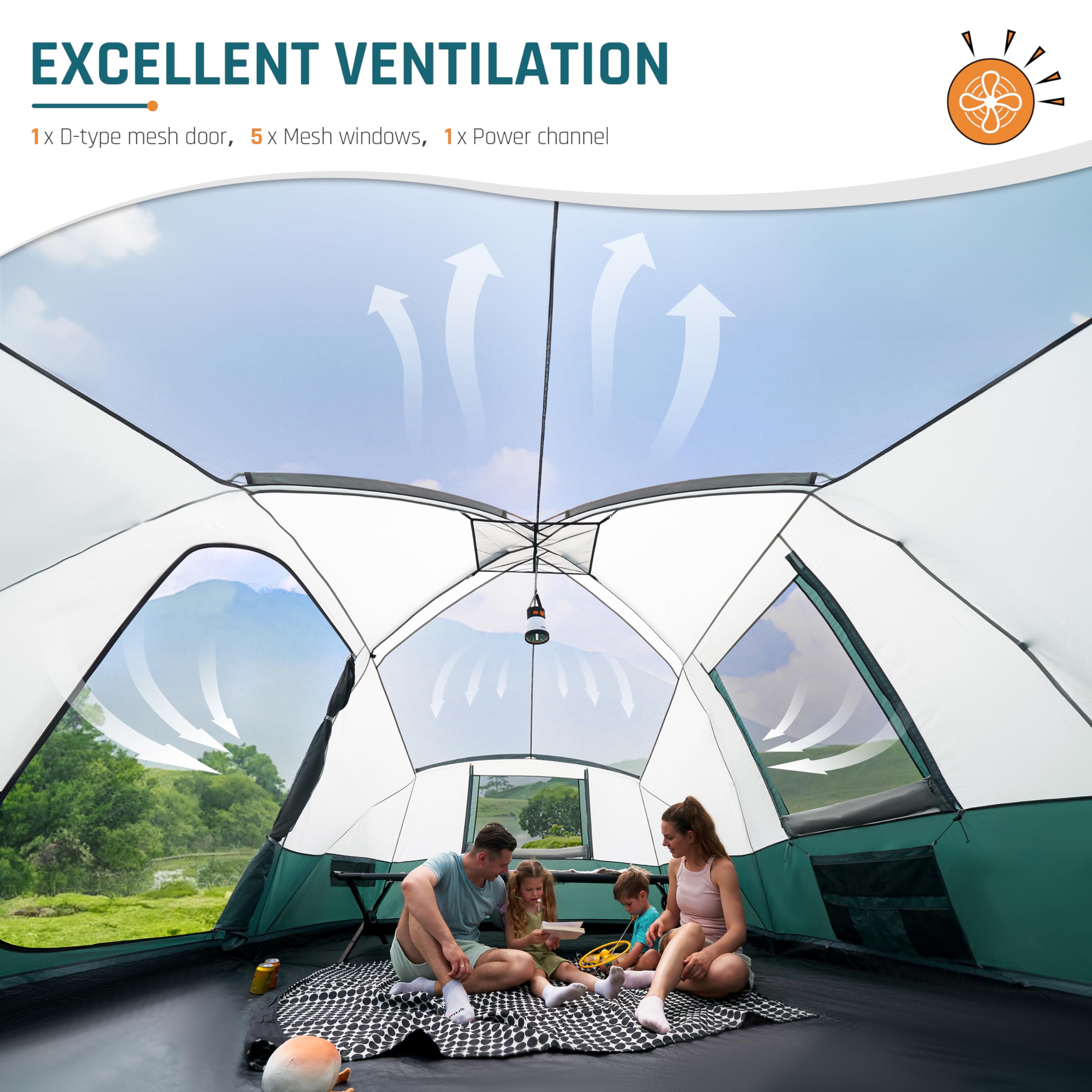 8/10/11 Person Family Camping Tent with Porch & Rainfly - Spacious Waterproof Dome Tent for Outdoor Adventures | Includes Windproof Ropes & Large Vestibule | Perfect for Family Camping Trips, Backpacking & Music Festivals