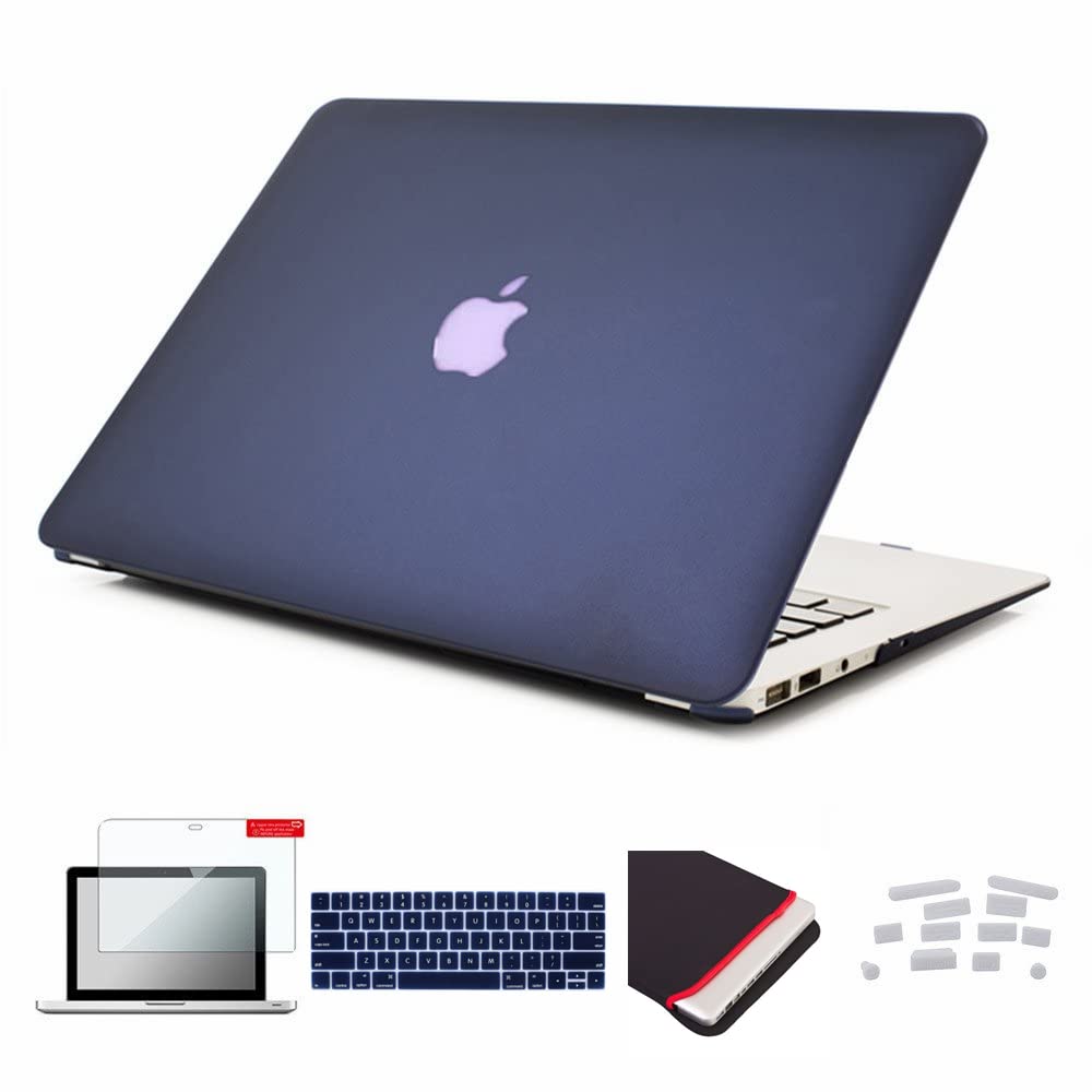 Se7enline Protective Hard Case for MacBook Pro 15 inch (A1707/A1990 2016-2018) with Touch Bar - Includes Keyboard Cover, Laptop Sleeve, Screen Protector & Dust Plug - Navy Peony/Blue - Perfect for Work, Travel & School Use