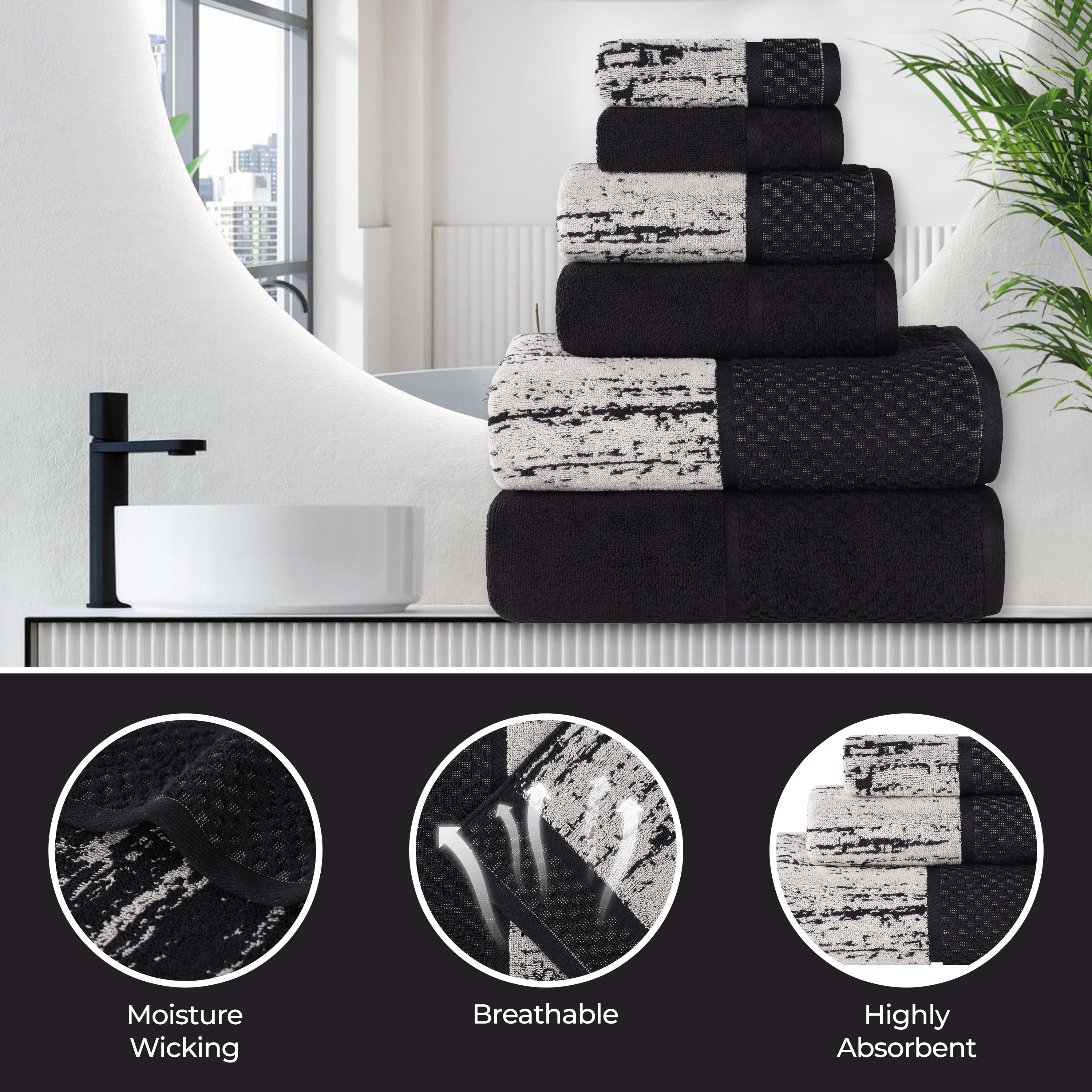 Premium Cotton Plush Jacquard Bath Towel Set of 4 - Ultra Soft & Absorbent Luxury Towels for Spa, Bathroom & Beach Use