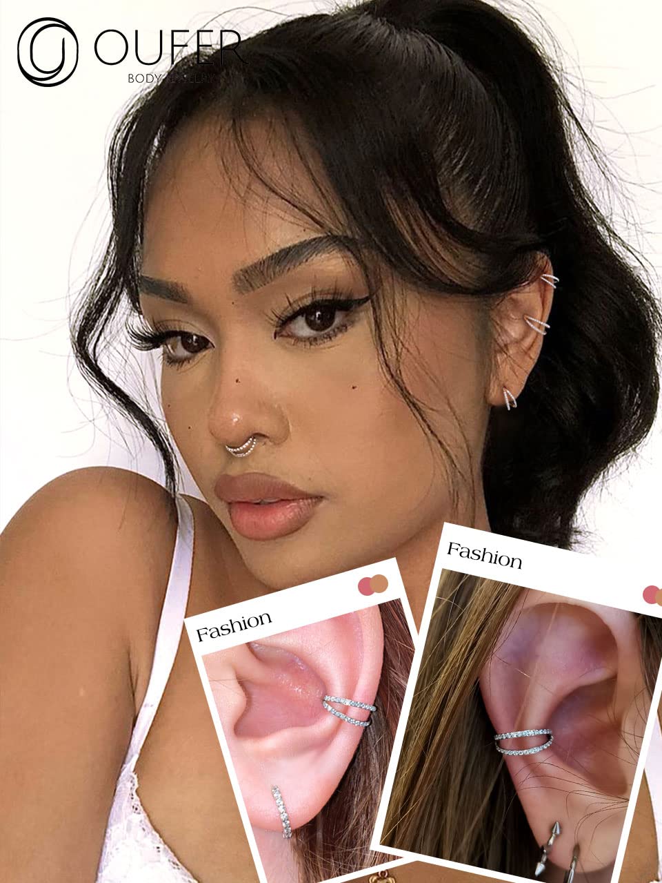OUFER 18G 316L Stainless Steel Double Line CZ Paved Helix Earrings - Cartilage Hoop, Conch Piercing, Nose Ring & Daith Jewelry for Women | Perfect for Everyday Wear, Parties & Special Occasions