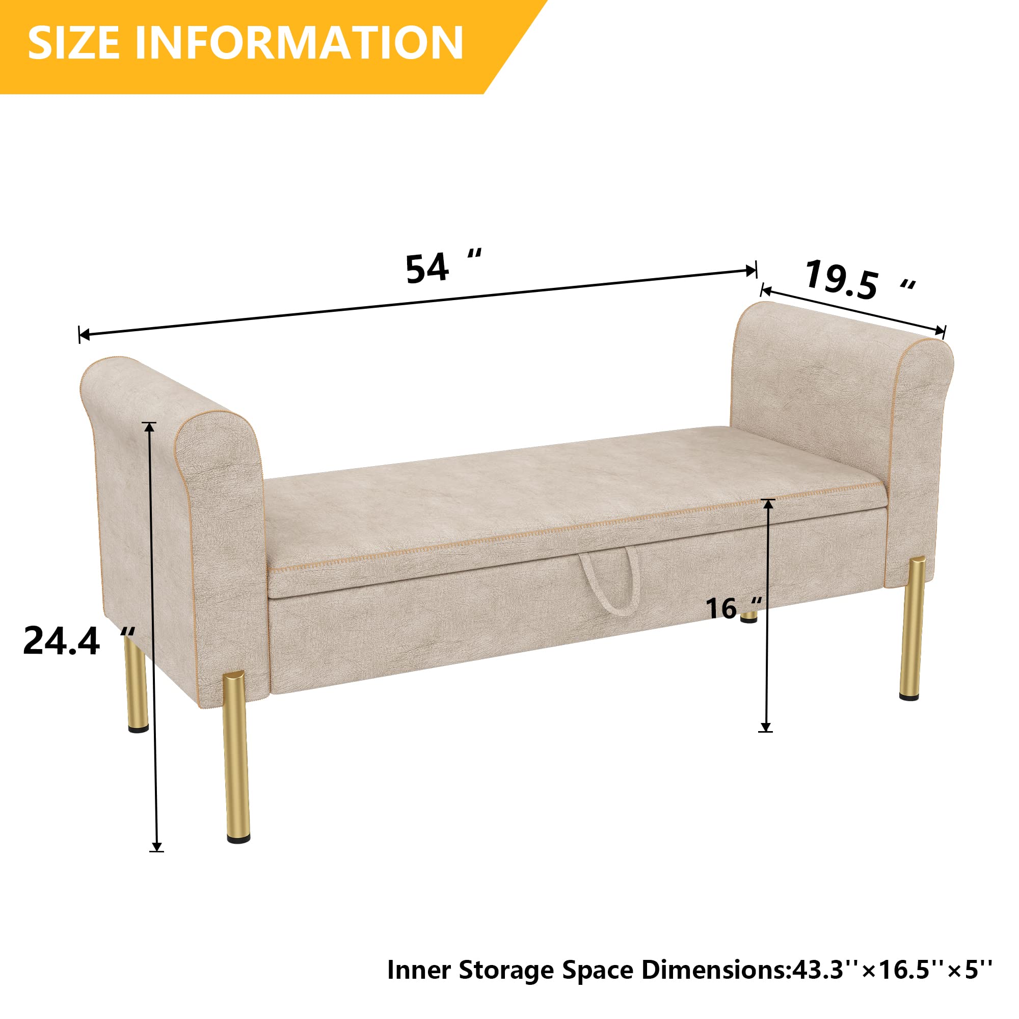 Modern Storage Ottoman Bench with Arms - Upholstered Bedroom Bench for End of Bed, Entryway, Living Room - Stylish and Functional Storage Seat for Home Decor