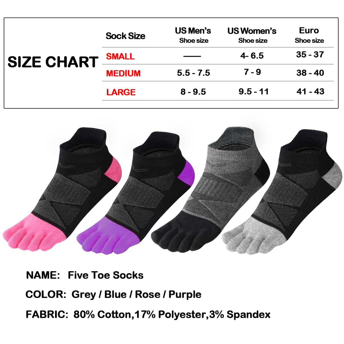 Breathable No-Show Five-Toe Socks for Women & Men - 3 Pairs Pack - Perfect for Running, Athletic Sports & Daily Wear