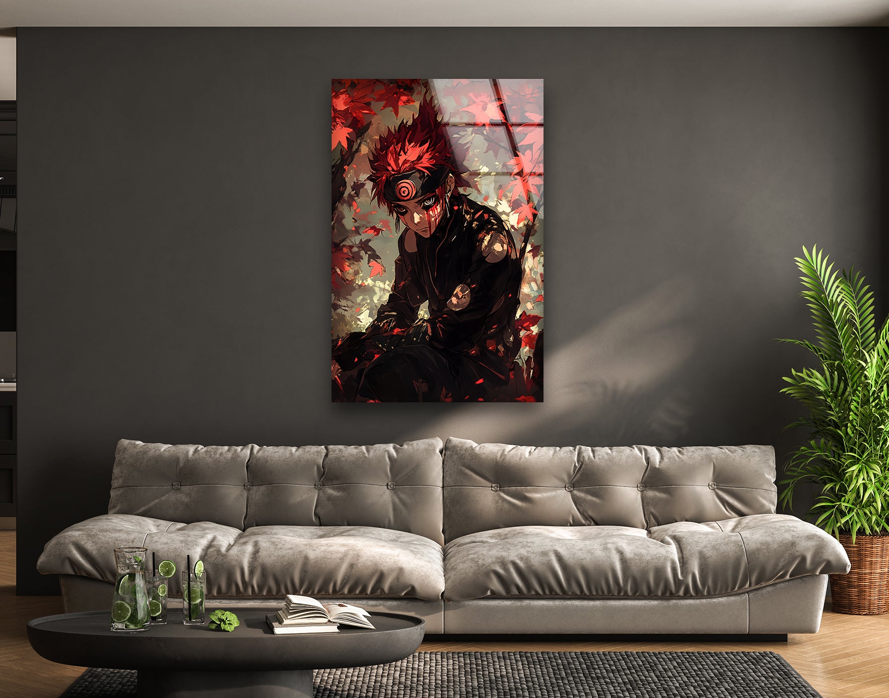 Stunning Akatsuki Glass Wall Art - Anime Decor for Living Room, Bedroom & Office - Perfect Gift for Naruto Fans