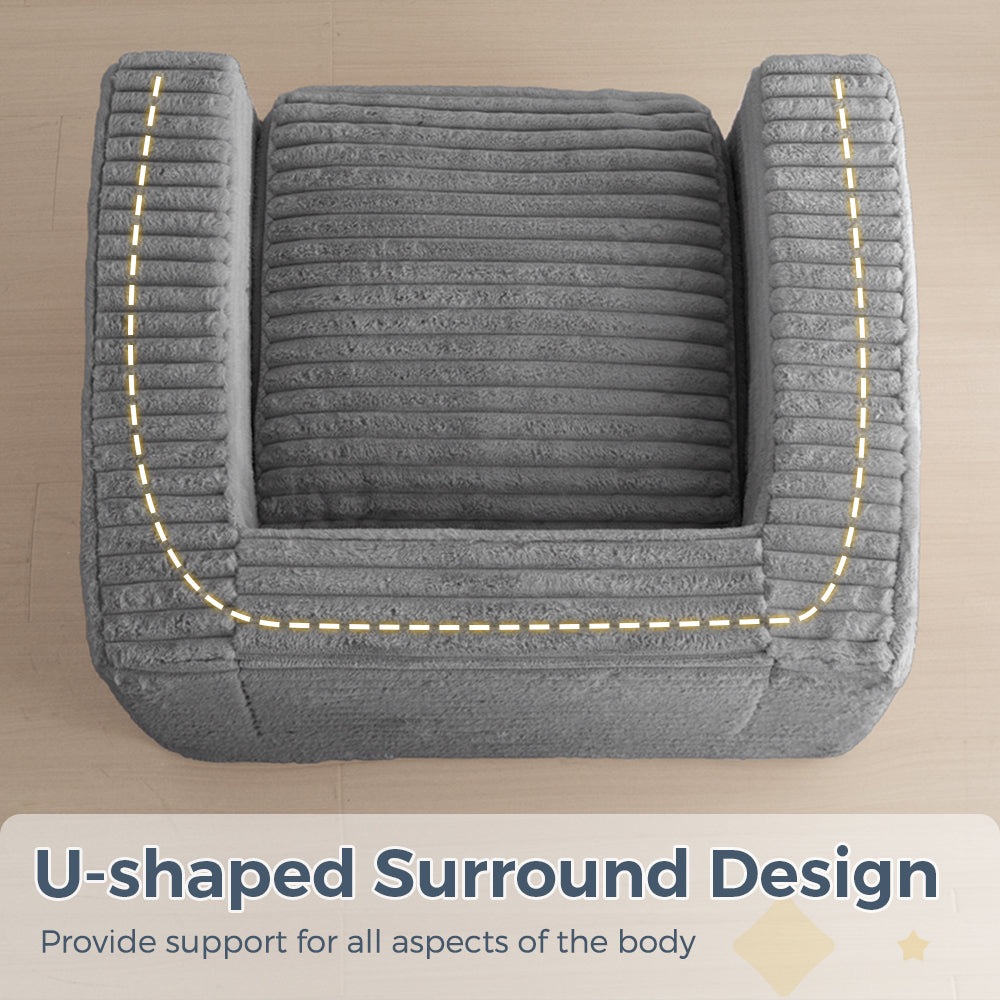 MAXYOYO Oversized Bean Bag Chair - Grey Striped Faux Fur Floor Sofa with Removable Pillows & Armrests - Perfect for Living Room, Bedroom, Game Room and Dorm Lounge
