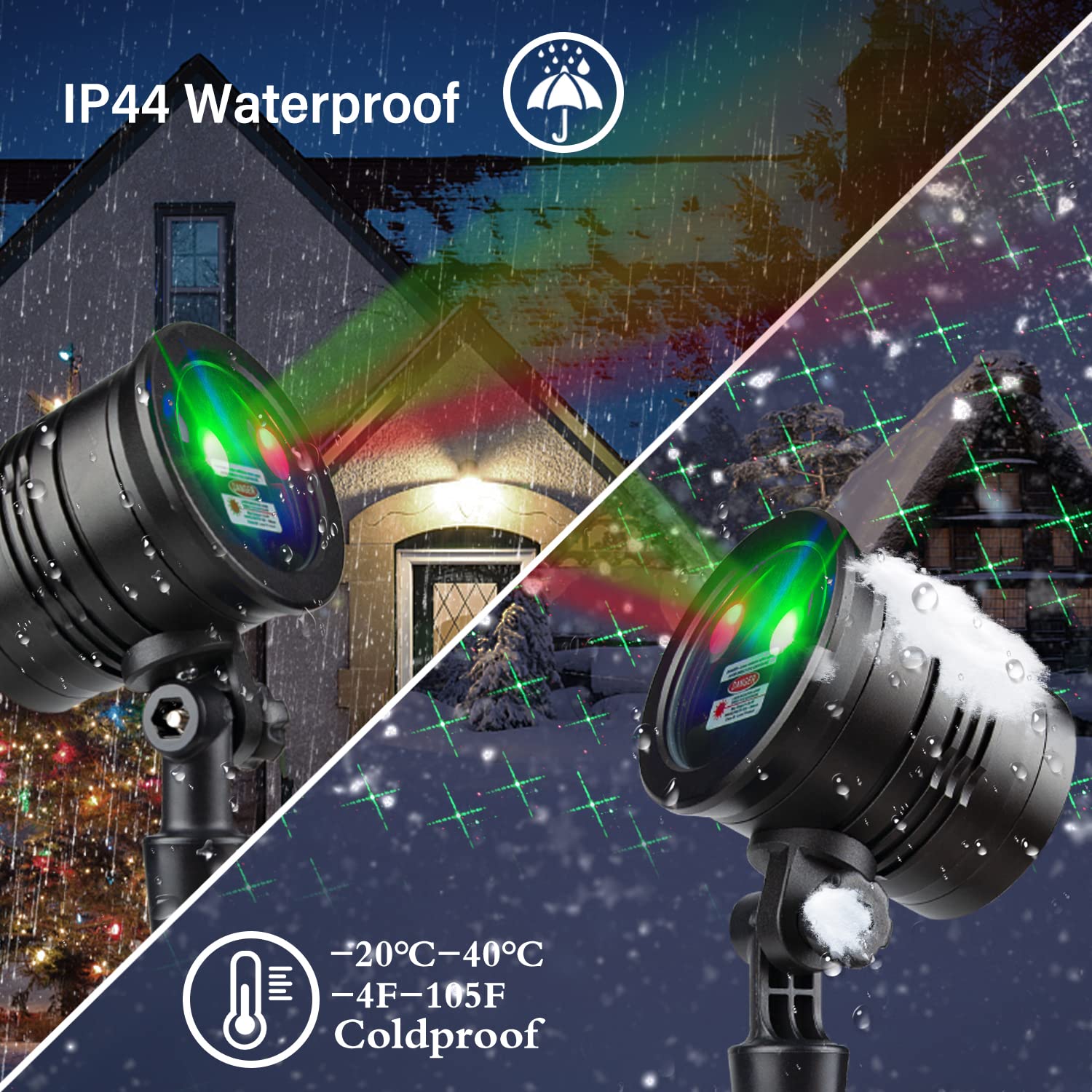 Outdoor Christmas Projector Lights - Waterproof LED Landscape Spotlight with Remote, Red & Green Star Show for Holiday Decor | Perfect for Garden, Patio, Wall, Bedroom & Party Decorations