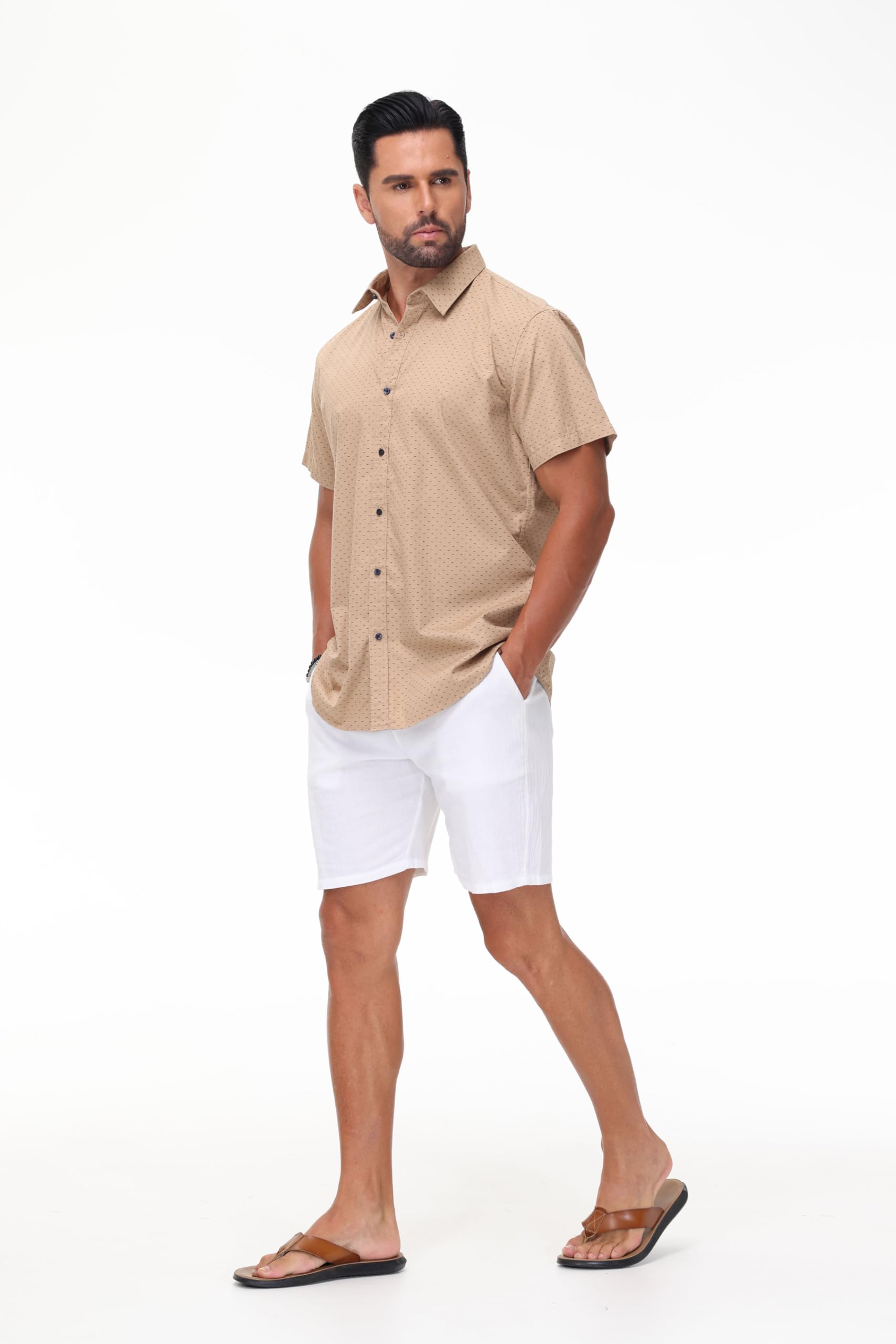 MUSE FATH Men's Printed Short Sleeve Dress Shirt - 100% Cotton Casual Button Down Shirt for Office, Party & Summer Wear - Regular Fit Comfortable Business & Formal Attire