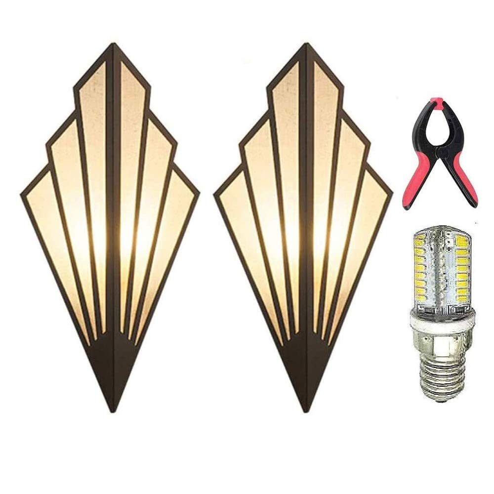 Modern Minimalist Iron Wall Sconces - 2 Pack Black Art Deco Wall Lamps with Linen Shade, E14 Bulb Compatible - Perfect for Bedroom, Living Room, Hallway & Office Lighting Decor