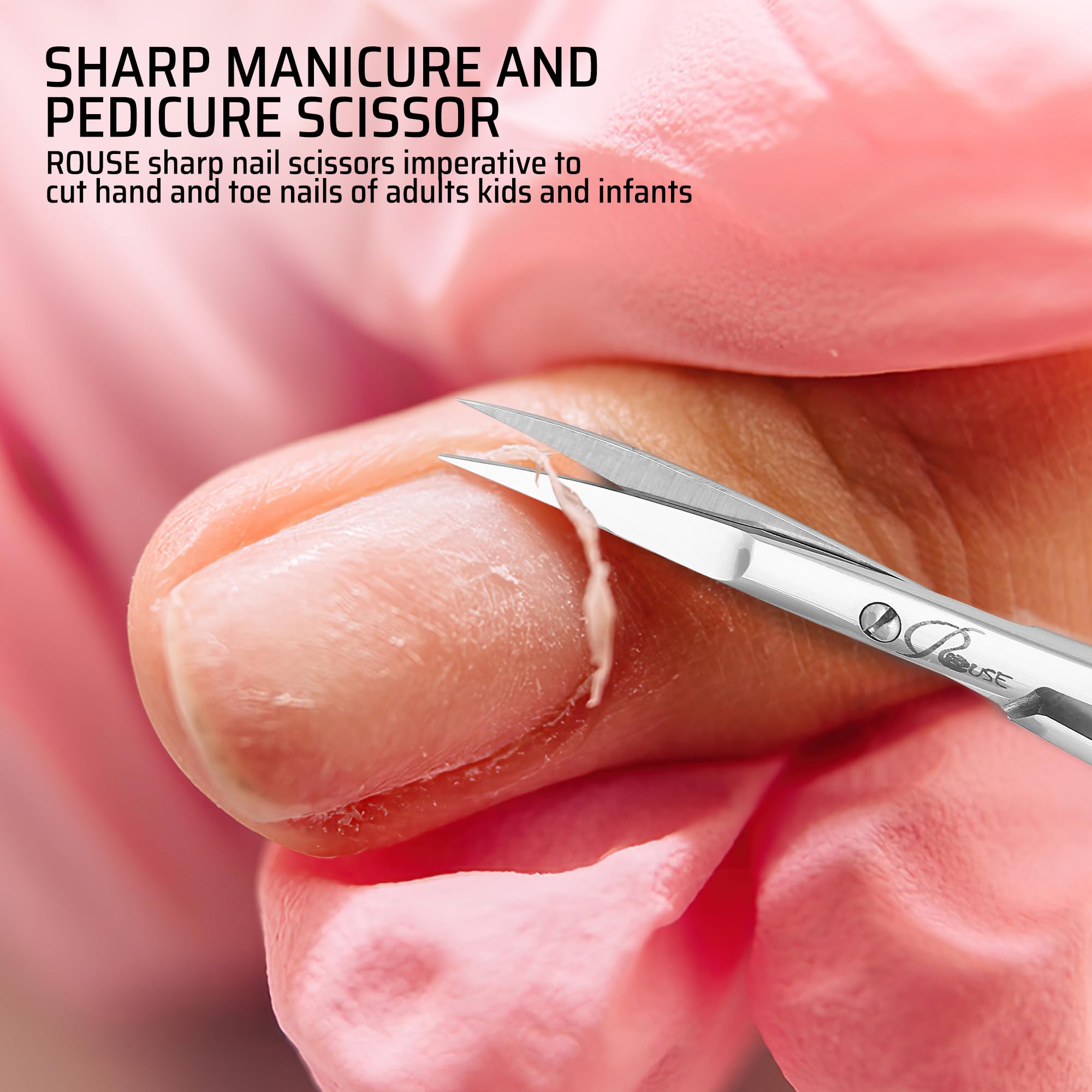 ROUSE Professional Stainless Steel Cuticle Scissors - Eyebrow, Eyelash, Mustache & Beard Trimming Scissors for Precise Grooming | Perfect for Manicures, Salon Use & Home Grooming Kits