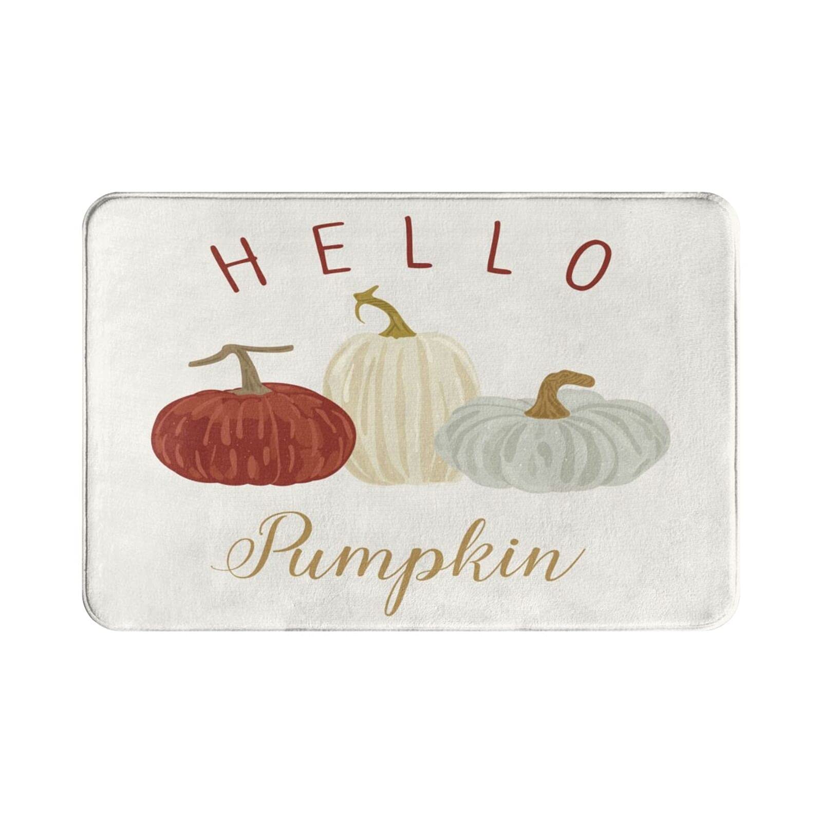 Soft Plush Hello Fall Pumpkin Bath Mat - Non-Slip Absorbent Bathroom Rug, Washable Shower Carpet for Bathroom Floor & Kitchen Sink - Cozy Autumn Decor for Bath, Shower, and Home Decor