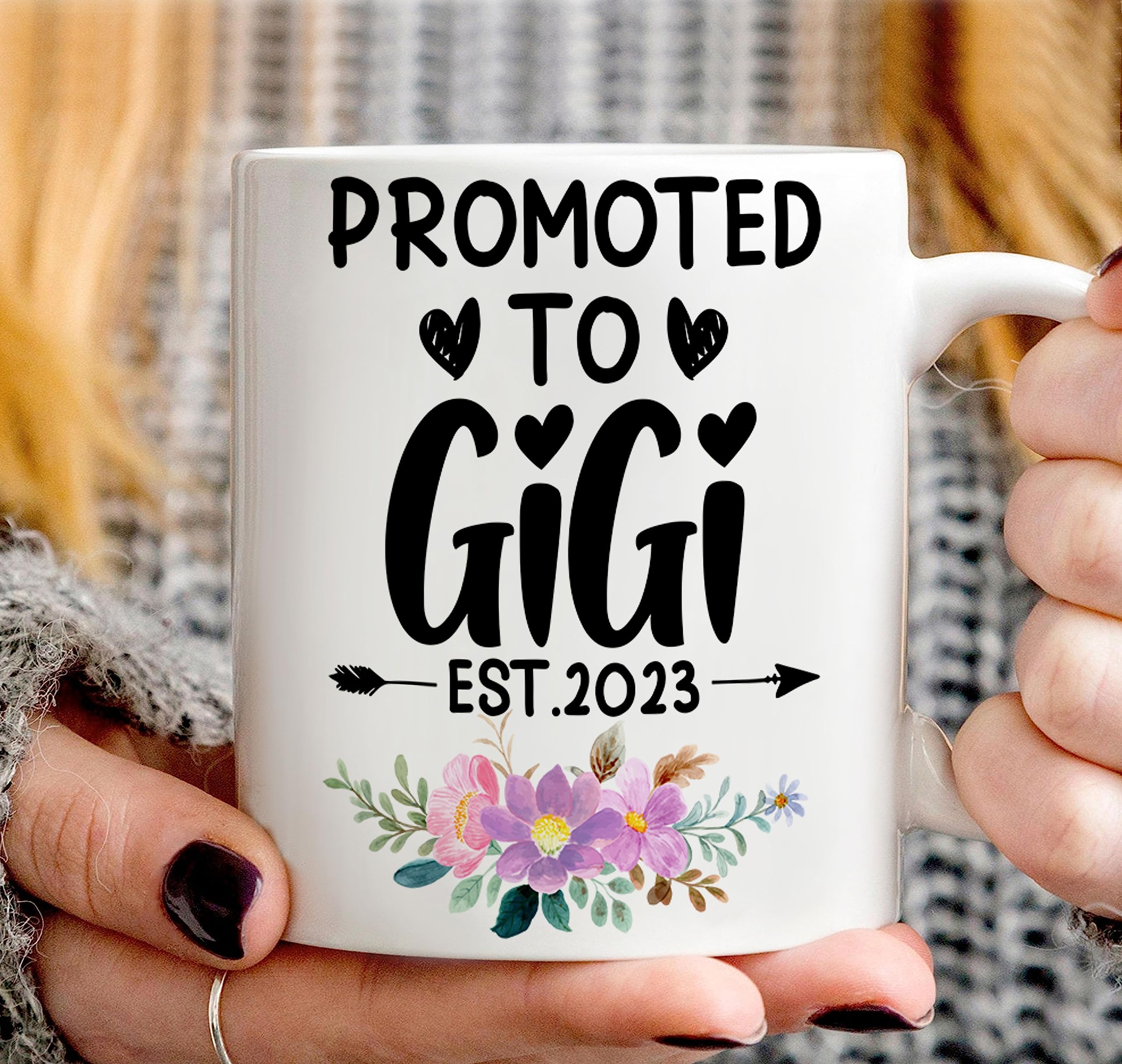 PREZZY 2023 Funny Pregnancy Announcement Coffee Mug - 11oz Ceramic Tea Cup for New Gigi, Grandkids & Grandchildren - Perfect Gift for Mother's Day, Birthday & Pregnancy Reveal - Ideal for Coffee, Tea & Celebratory Moments