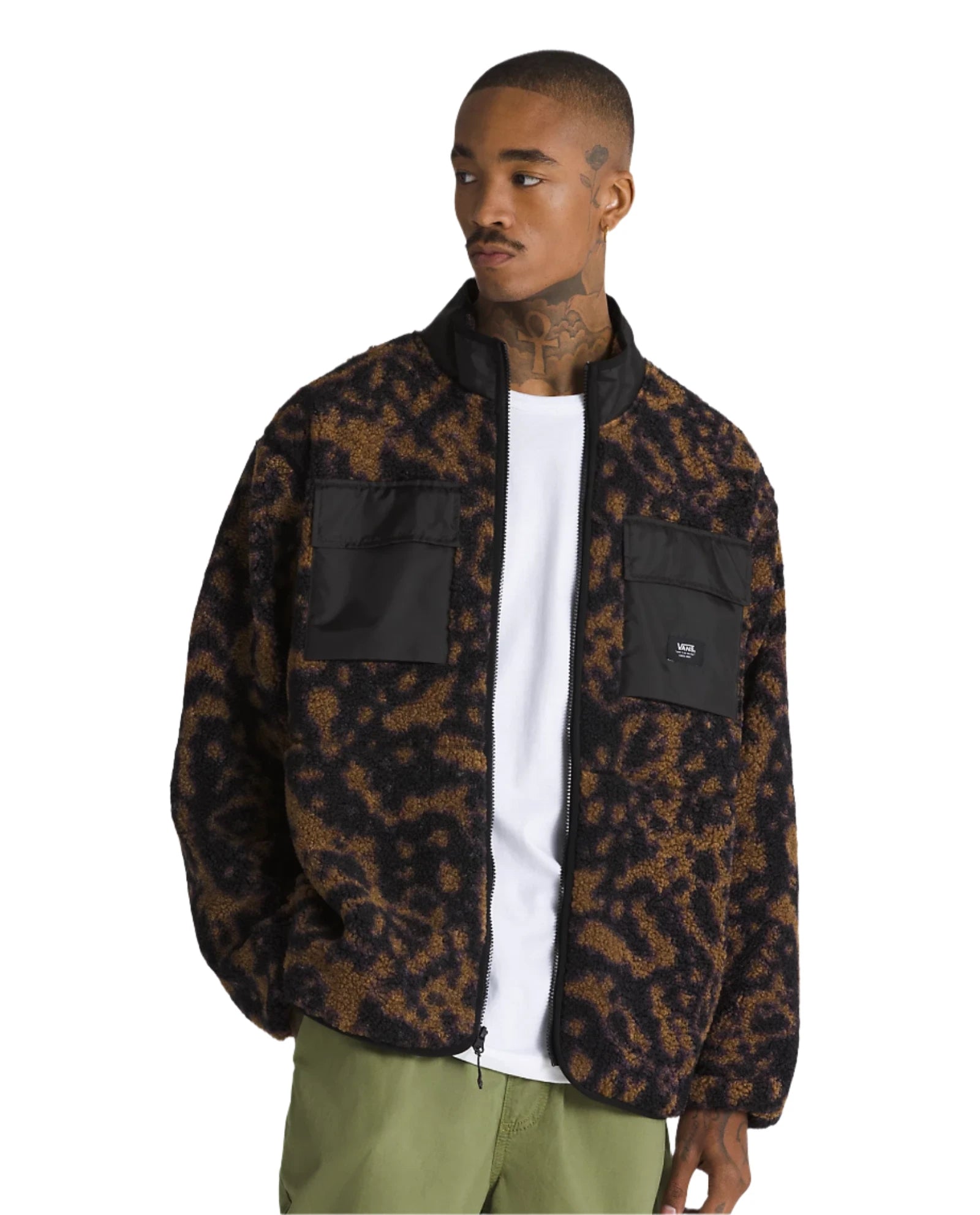 VANS Debrusk Loose Sherpa Jacket for Men & Women - Sepia/Black Fleece Coat - Warm Winter Outerwear for Casual Wear & Street Style Fashion